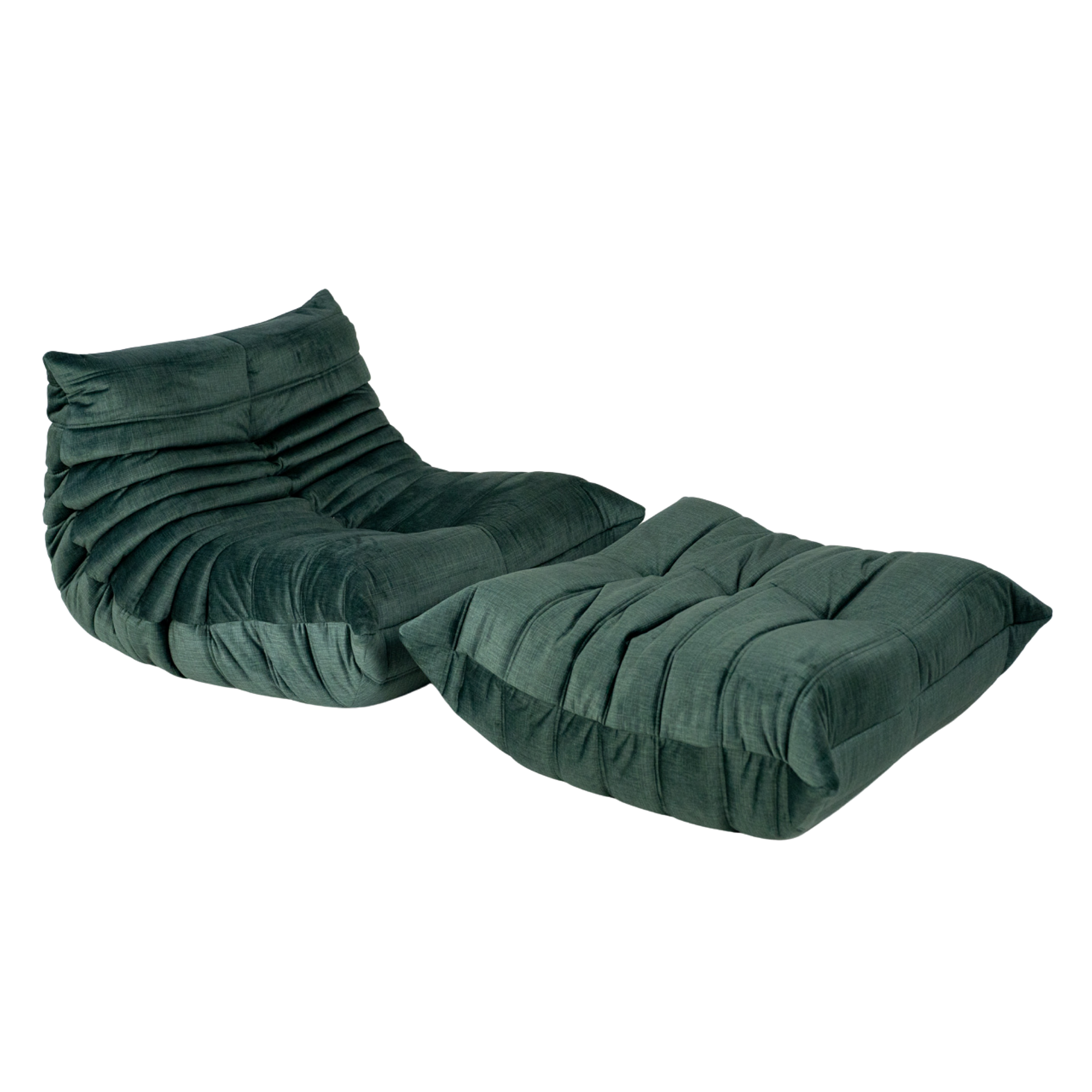 Togo Armchair and Ottoman Set Rib Velvet Spruce Green 9