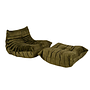 Togo Armchair and Ottoman Set Wave Velvet Olive Green 8