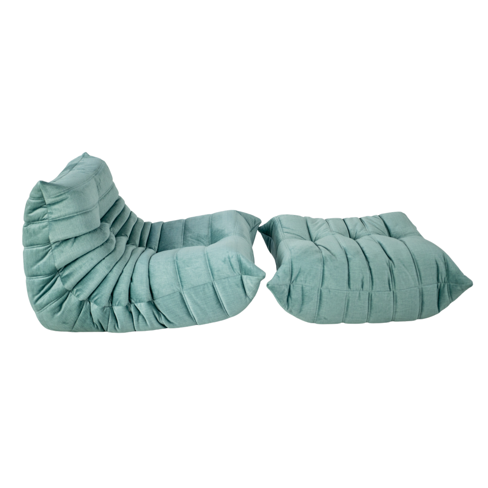 Togo Armchair and Ottoman Set Rib Velvet Aqua 5