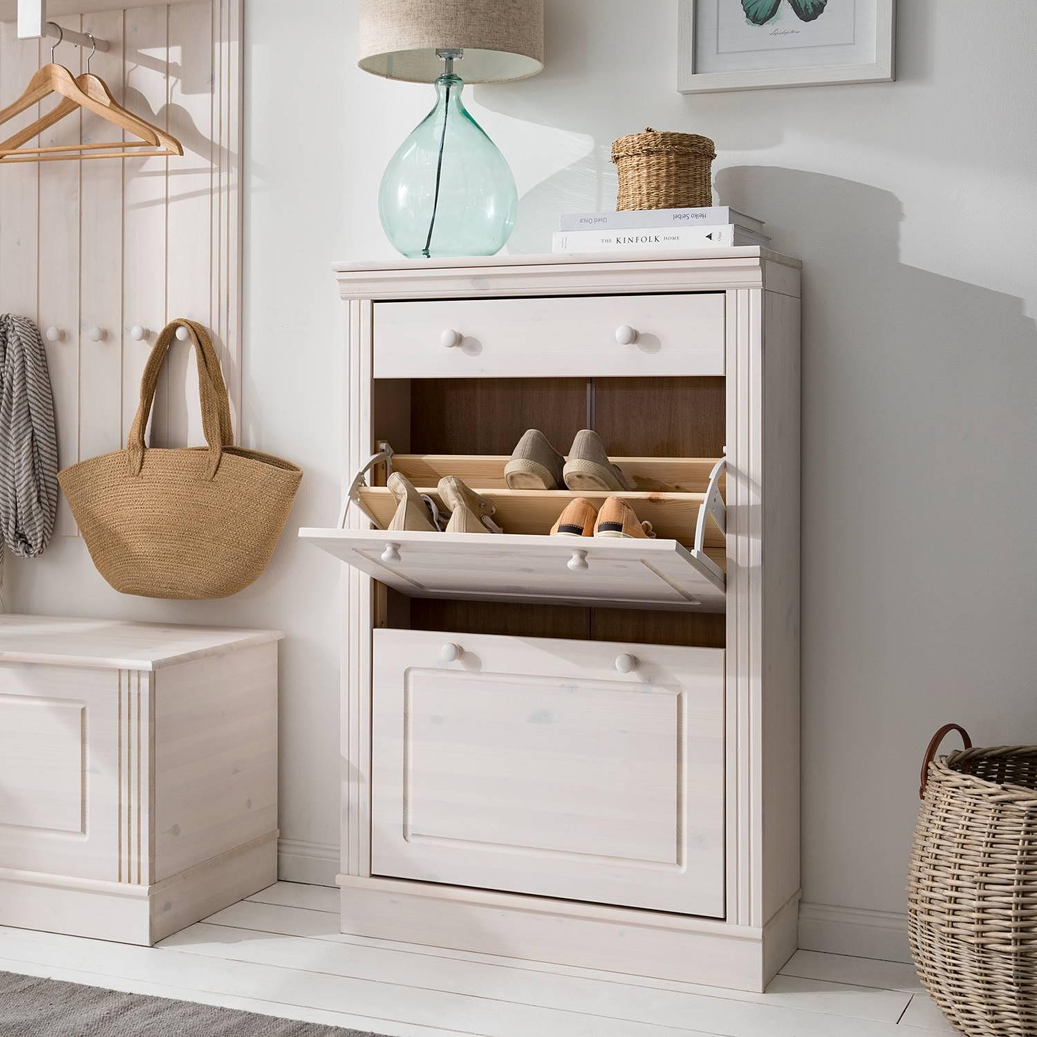 LILLEHAMMER Shoe Cabinet Solid Pine White 3