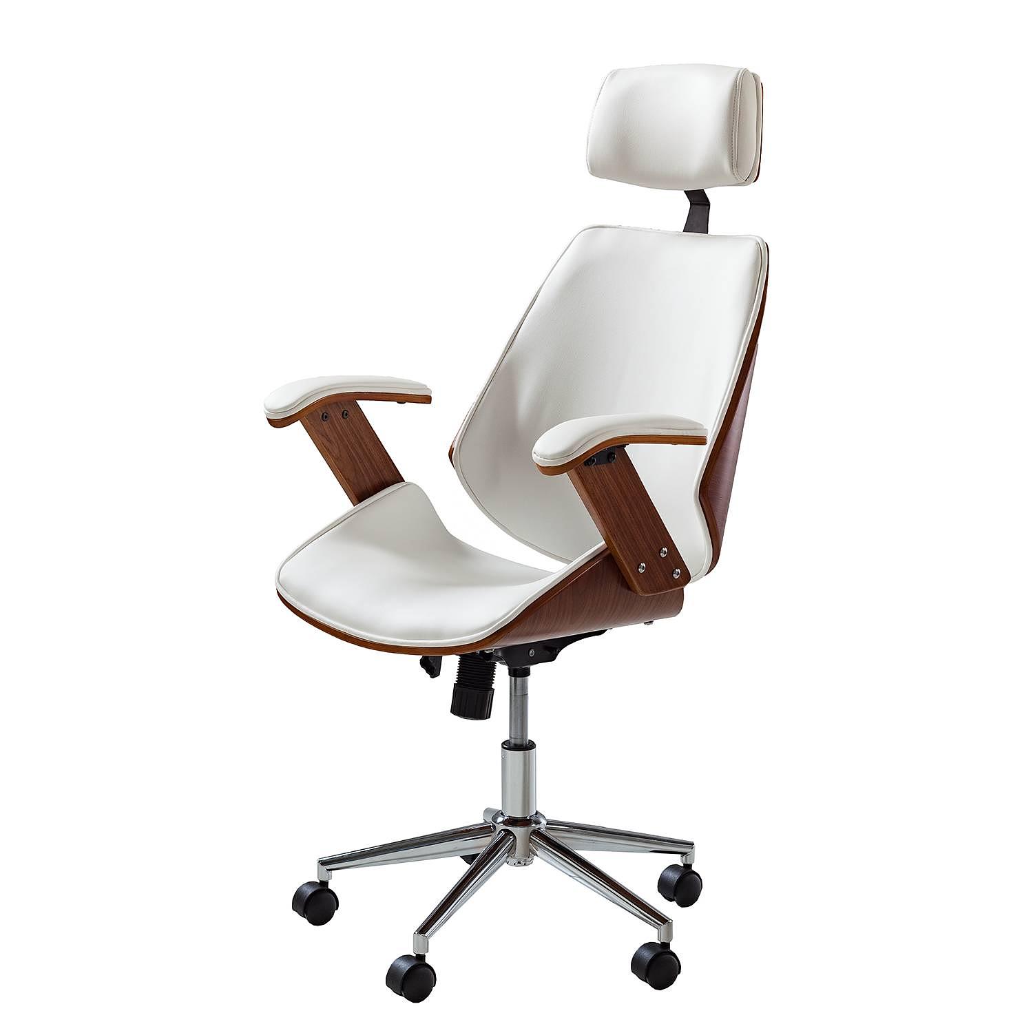 Viiki Office Swivel Chair Faux Leather Steel White Walnut 0