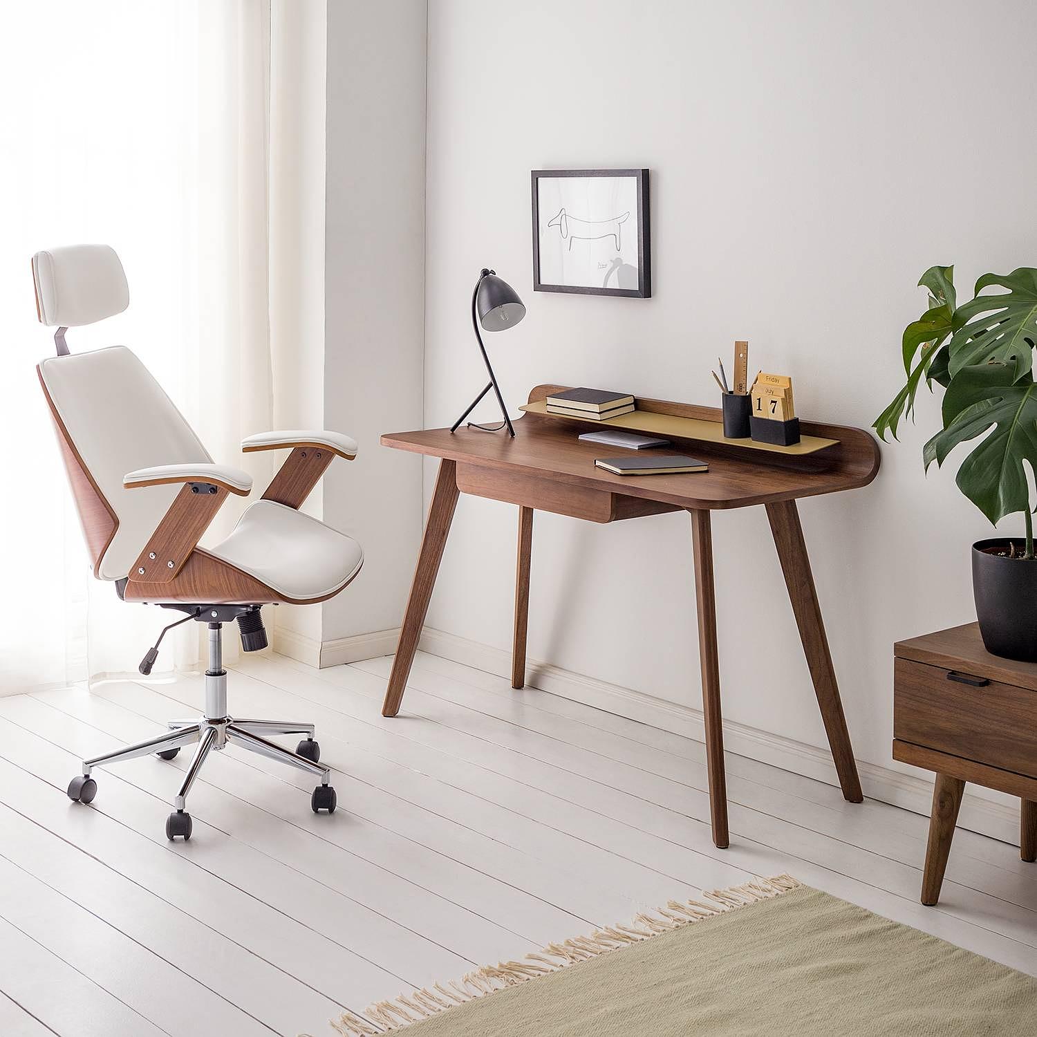 Viiki Office Swivel Chair Faux Leather Steel White Walnut 2