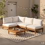 Livaro Modular Lounge Chair Solid Acacia Woven Fabric Brown Cream 2