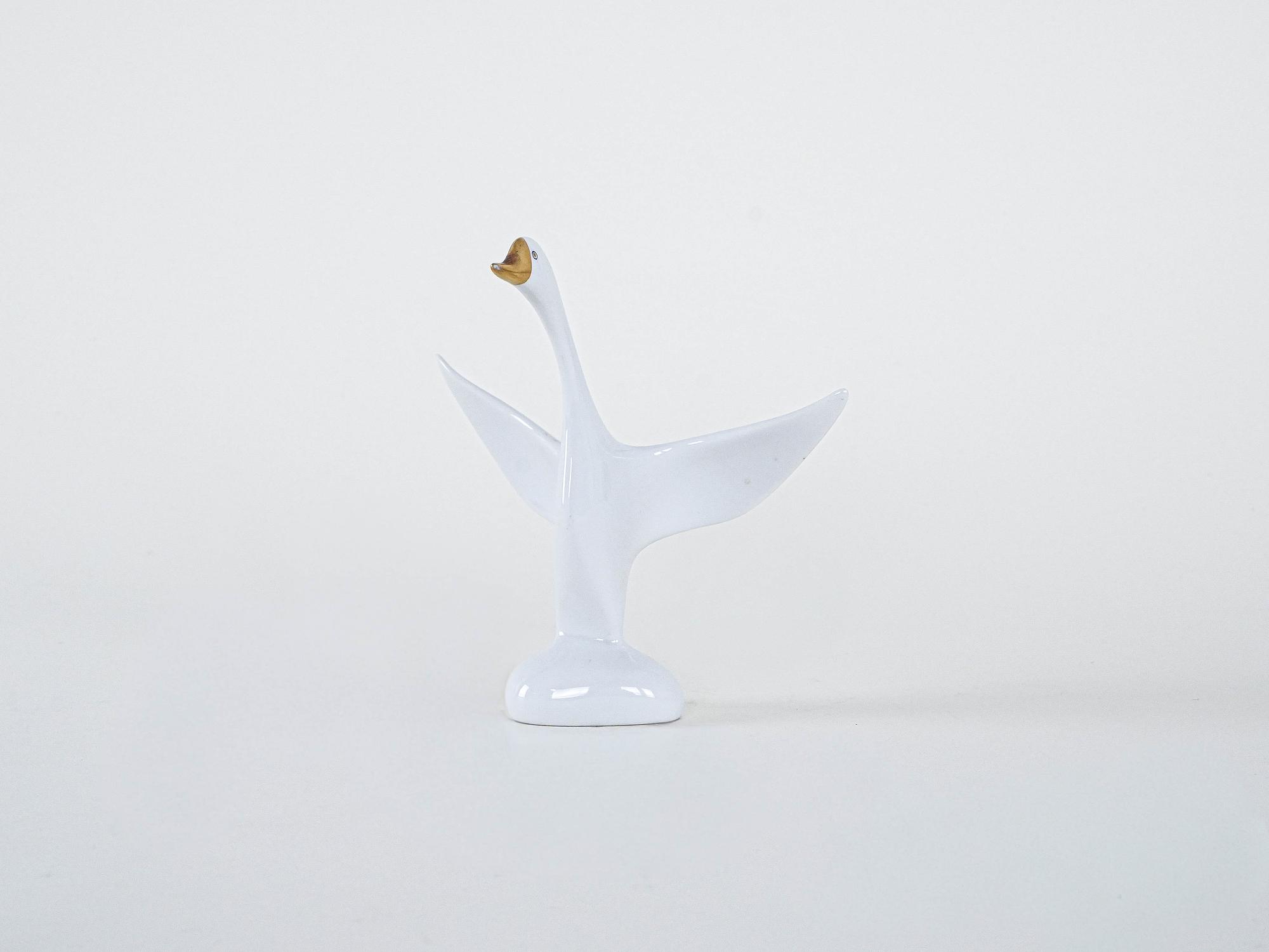 Porzellan-Gans-Figur Weiß 1960er Jahre 2