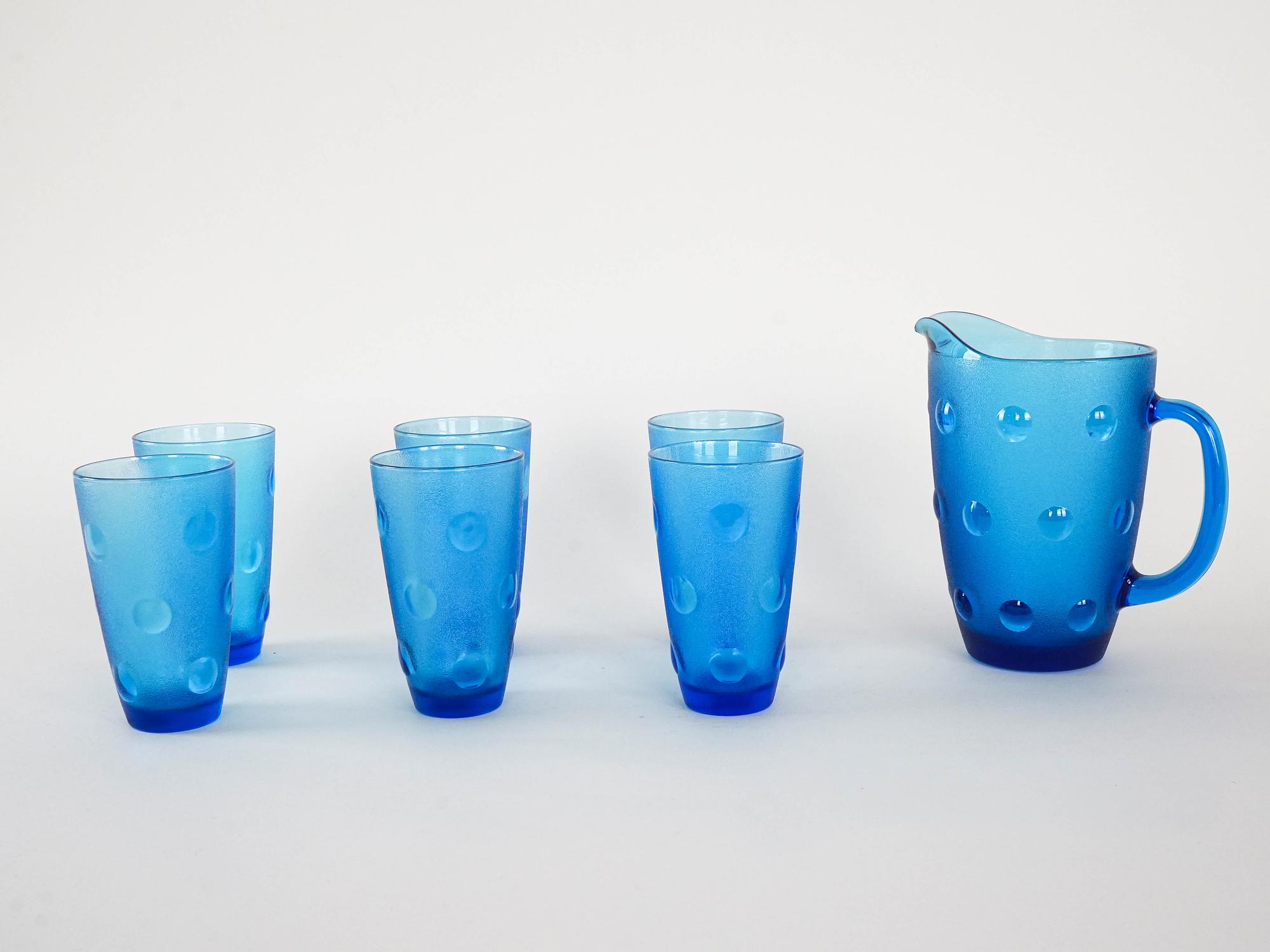Gläser und Krug-Set Blau 1970er Jahre 2