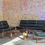 Sofagarnitur Leder Holz 3 teilig 0