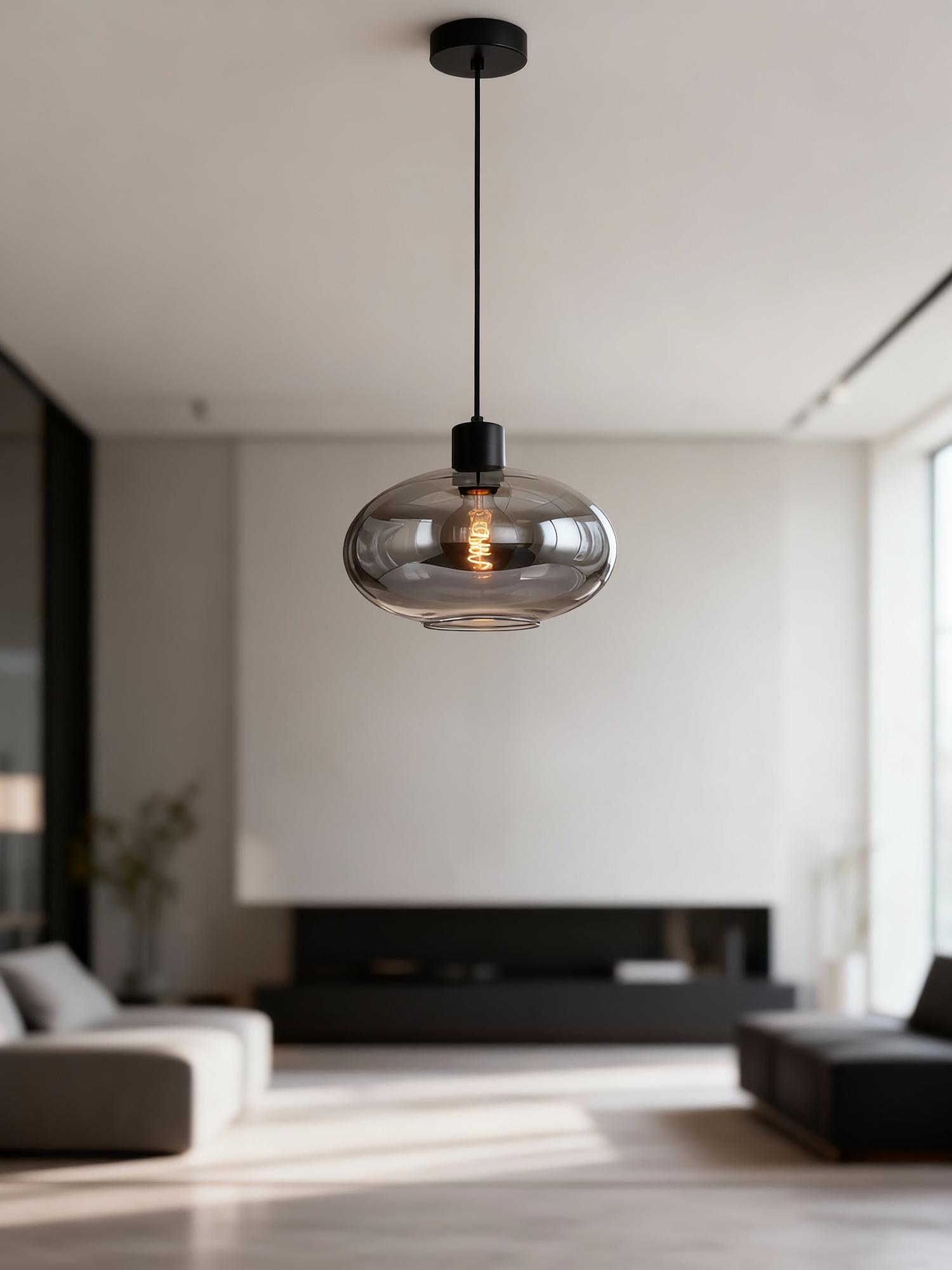 1-Light Laport Pendant Light Cast Iron Smoked Glass 2