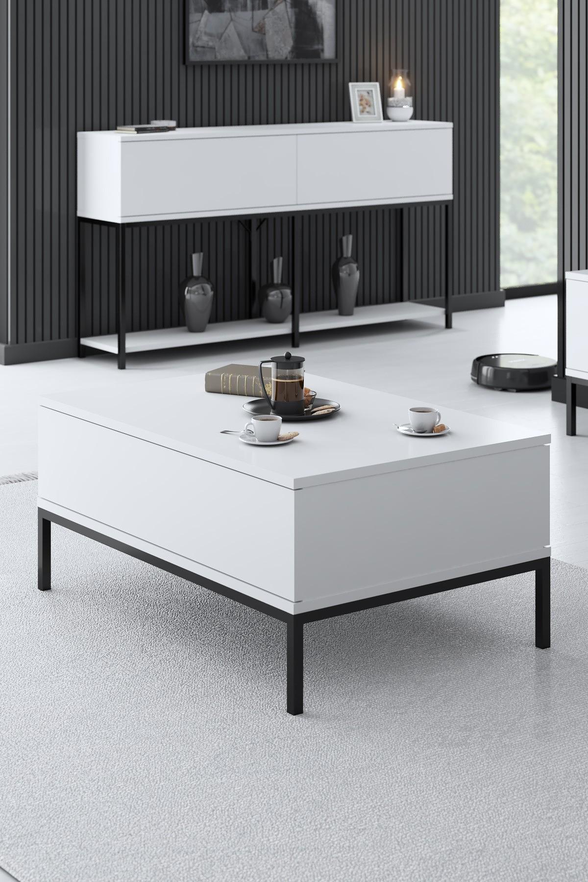 Lord Couchtisch Holzfurnier Schwarz Weiß 1
