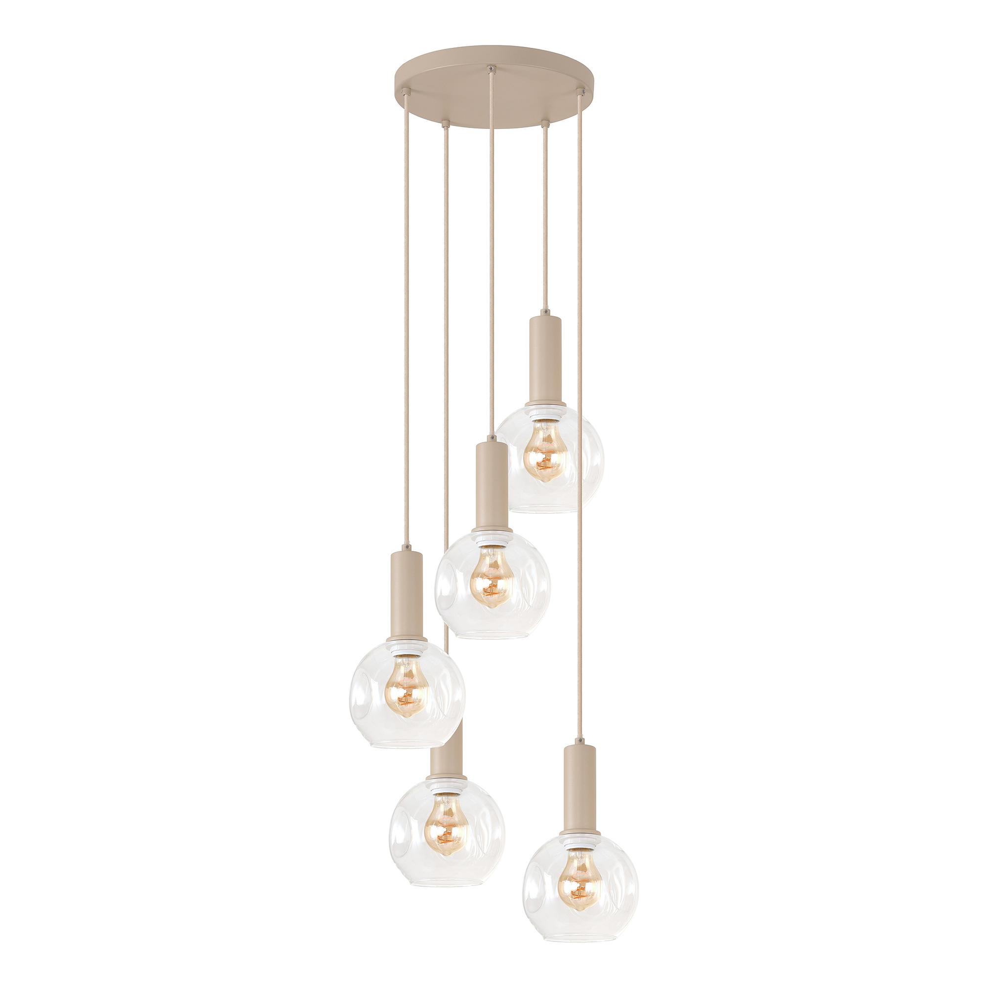 Bilman Round Pendant Light 5-bulb Cast Iron Clear Glass Beige 4