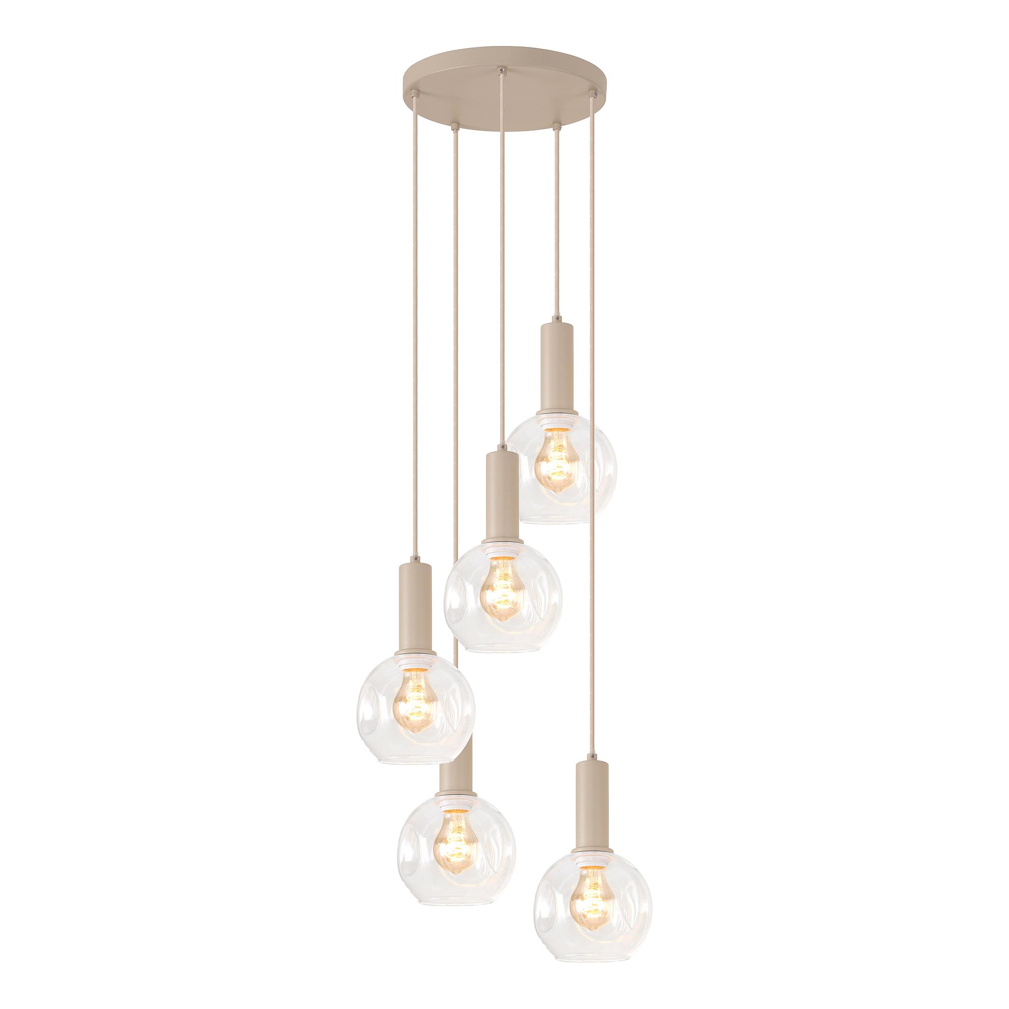 Bilman Round Pendant Light 5-bulb Cast Iron Clear Glass Beige 3