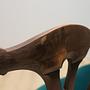 2x Vintage Chair & Bench Wood Velvet Blue 1970s 11