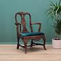 2x Vintage Stuhl & Bank Holz Samt Blau 1970er Jahre 14