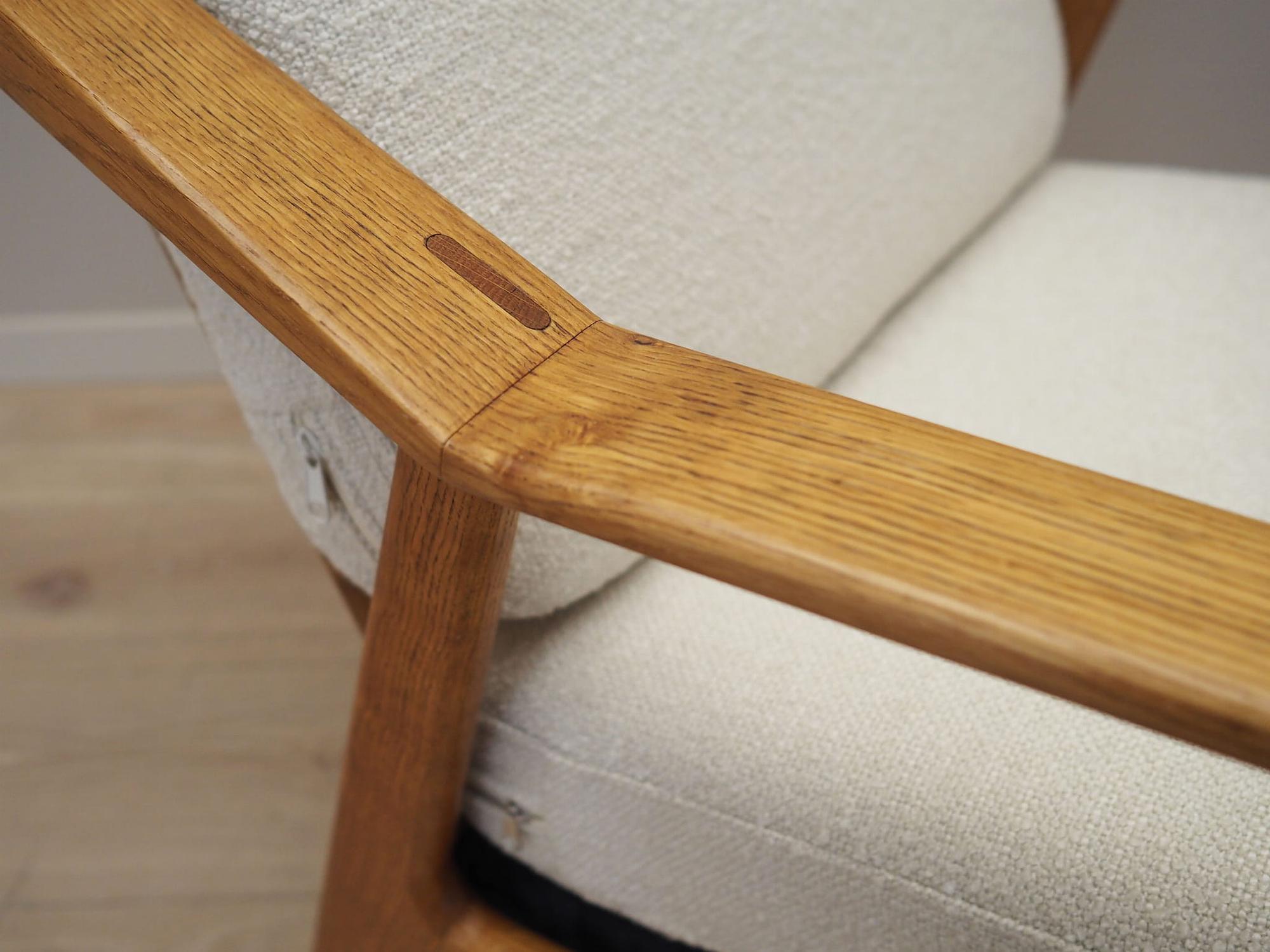 Vintage Sessel Eichenholz Textil Creme 1960er Jahre 10