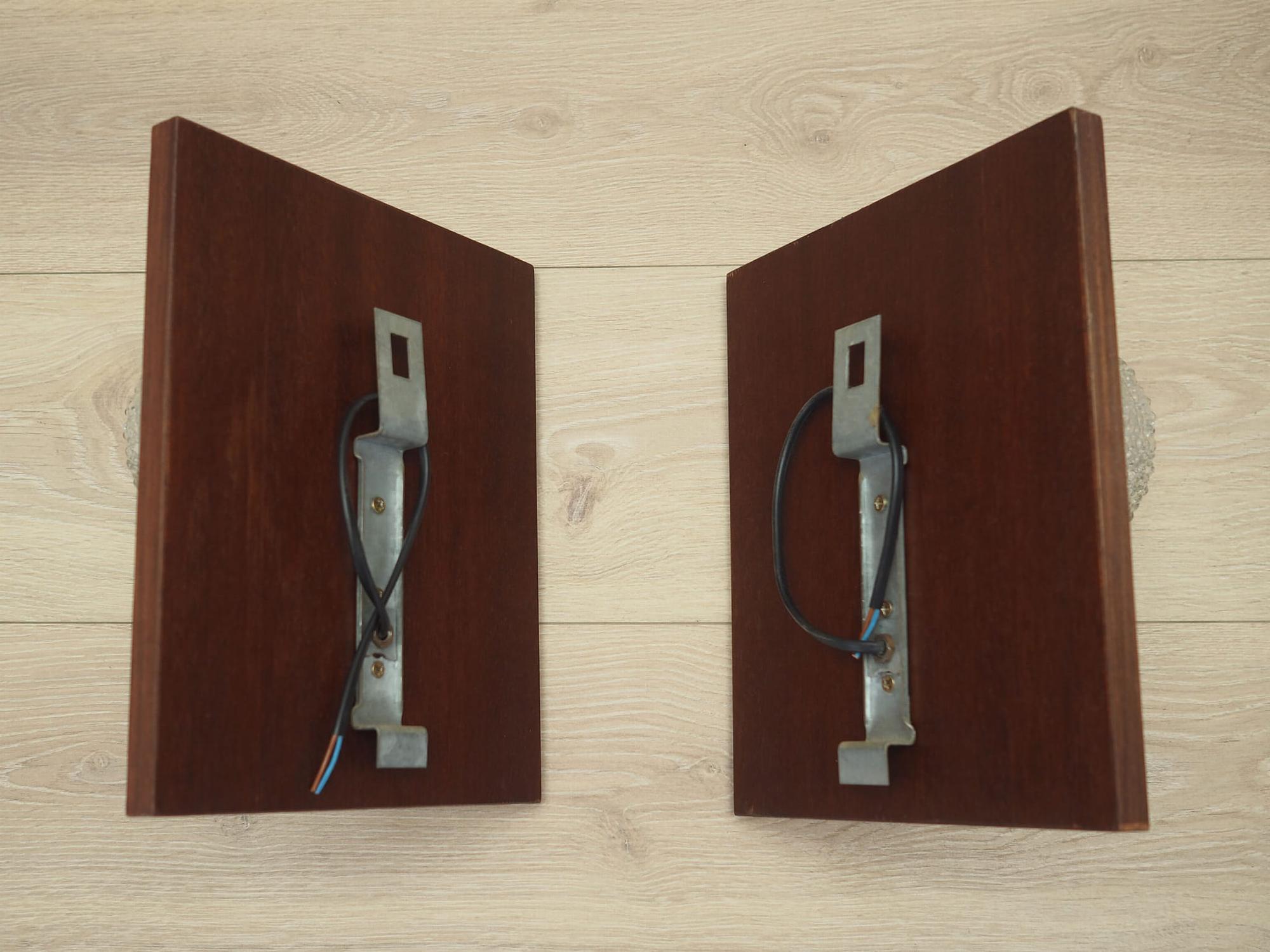 2x Wall lamp glass wood brown 1970s  13