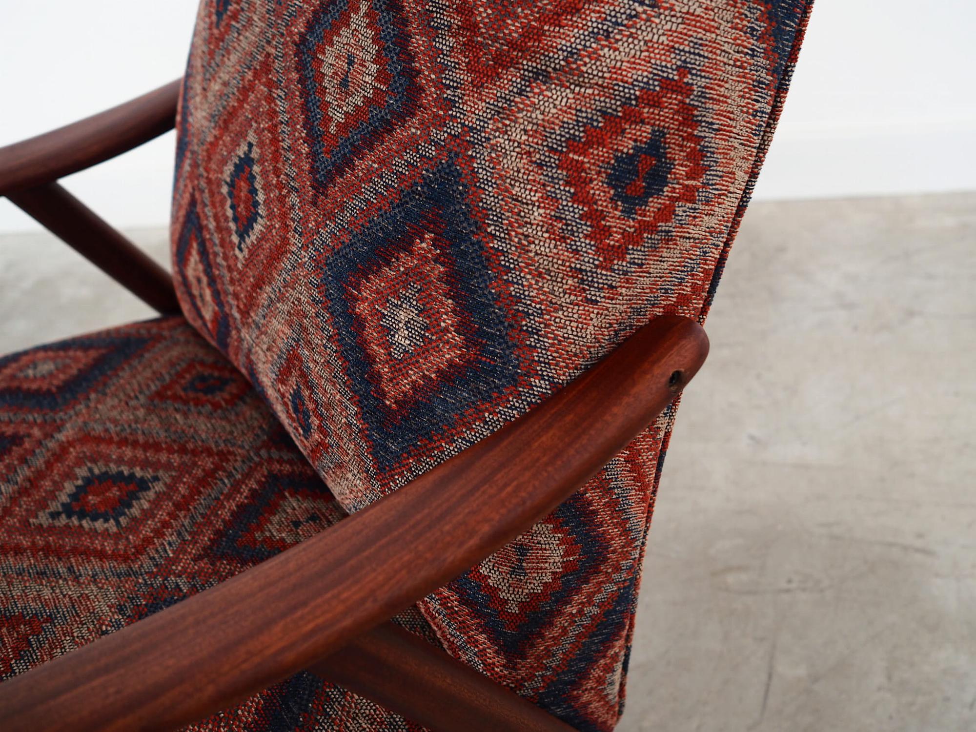 Vintage chair Teak wood Textile Multicolor 1970s  11
