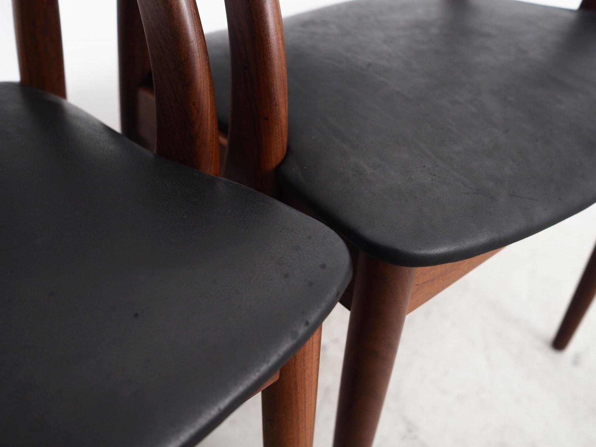 4x Vintage Chair Teak Wood Textile Black 1970s 10