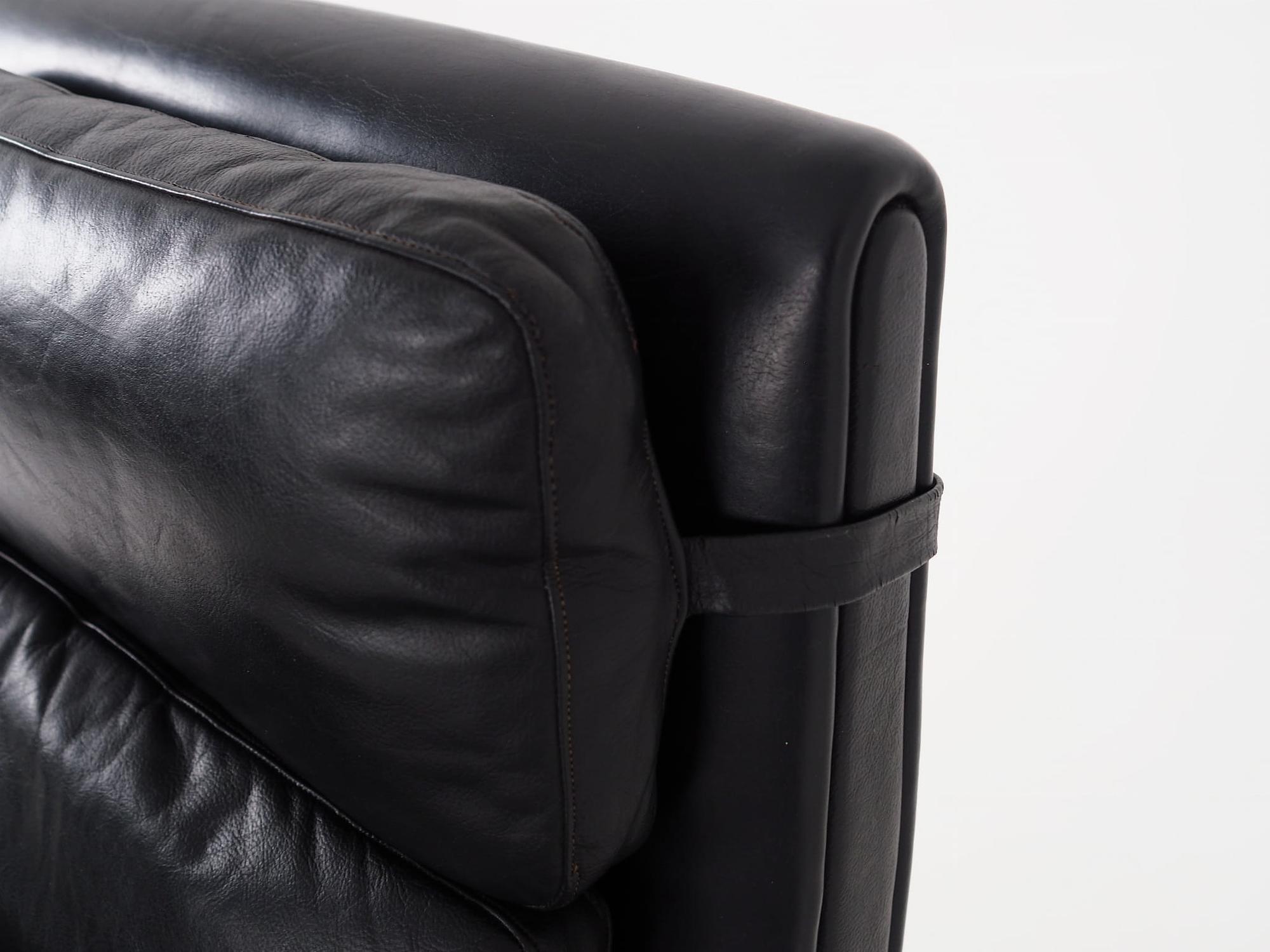 Vintage armchair, natural leather, wood, black, 1970s 11