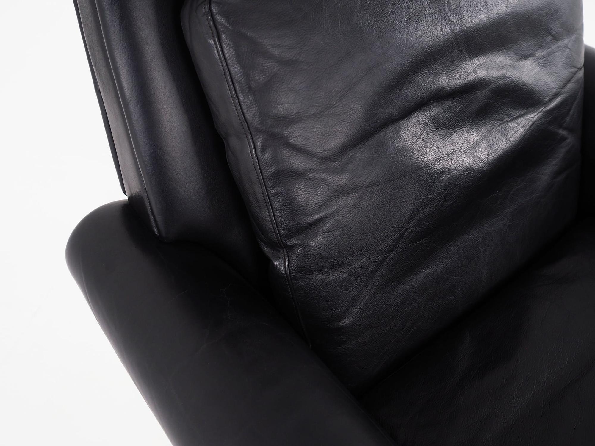 Vintage armchair, natural leather, wood, black, 1970s 13