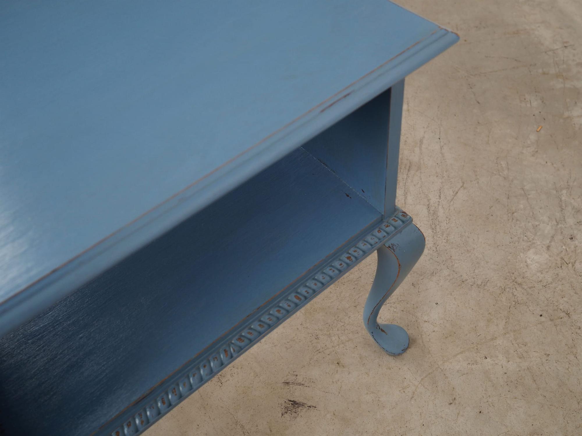 Vintage Beistelltisch Eichenholz Blau 1960er Jahre 11