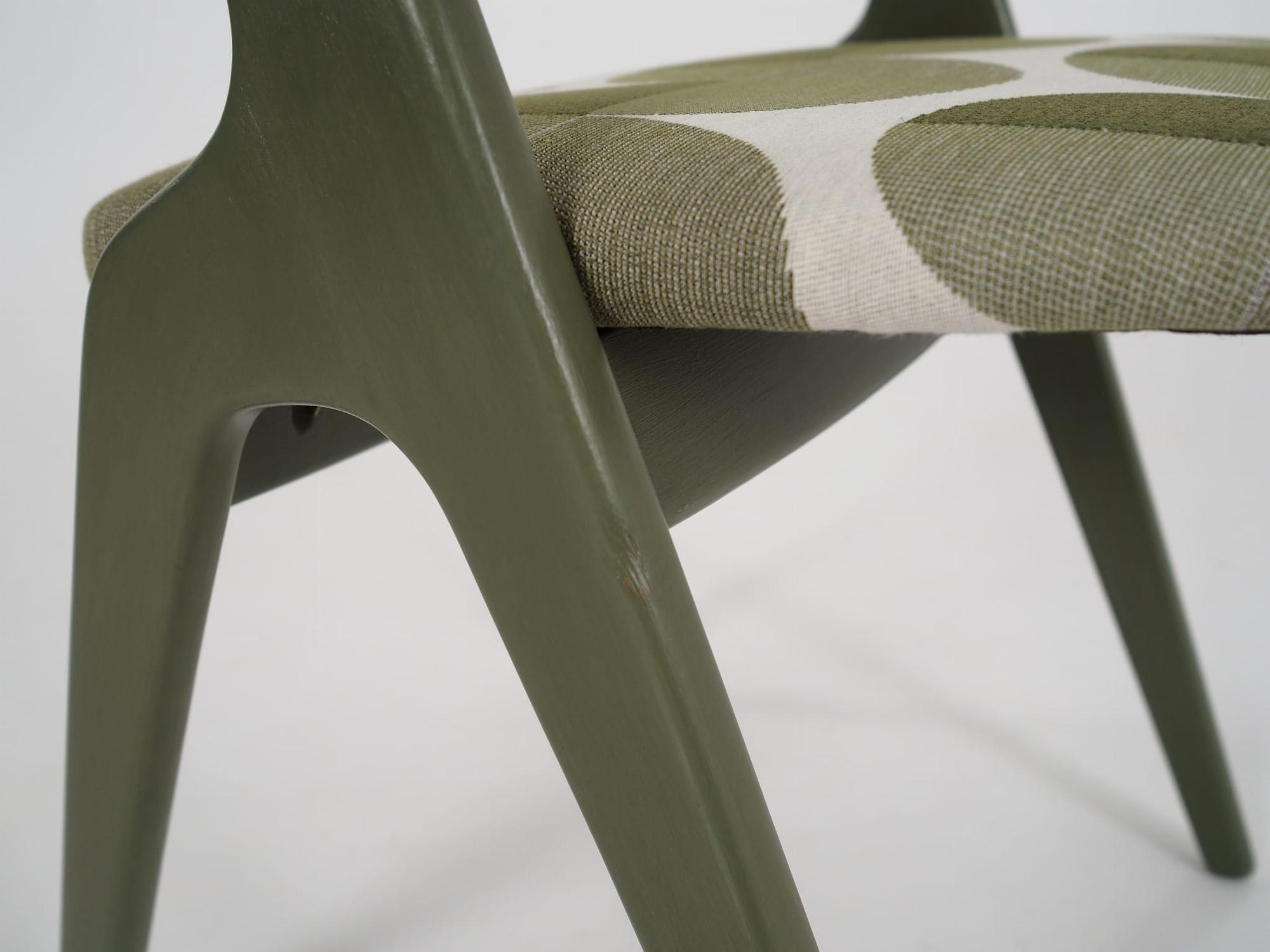 Vintage Chair Wood Fabric Green 1970s 10