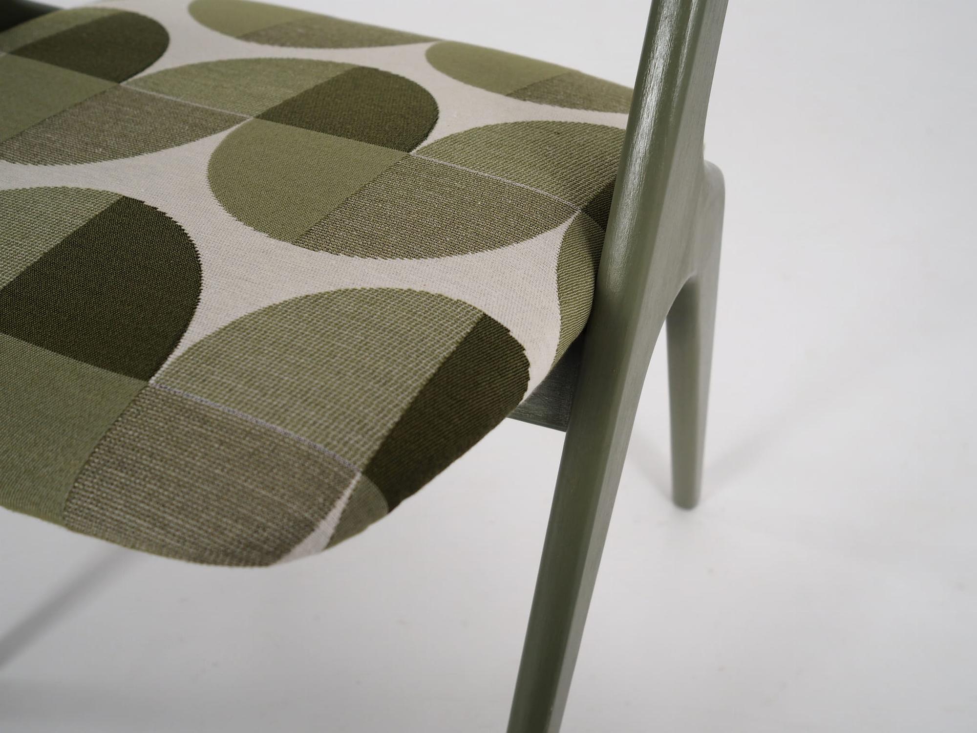 Vintage Stuhl Holz Textil Grün 1970er Jahre 12