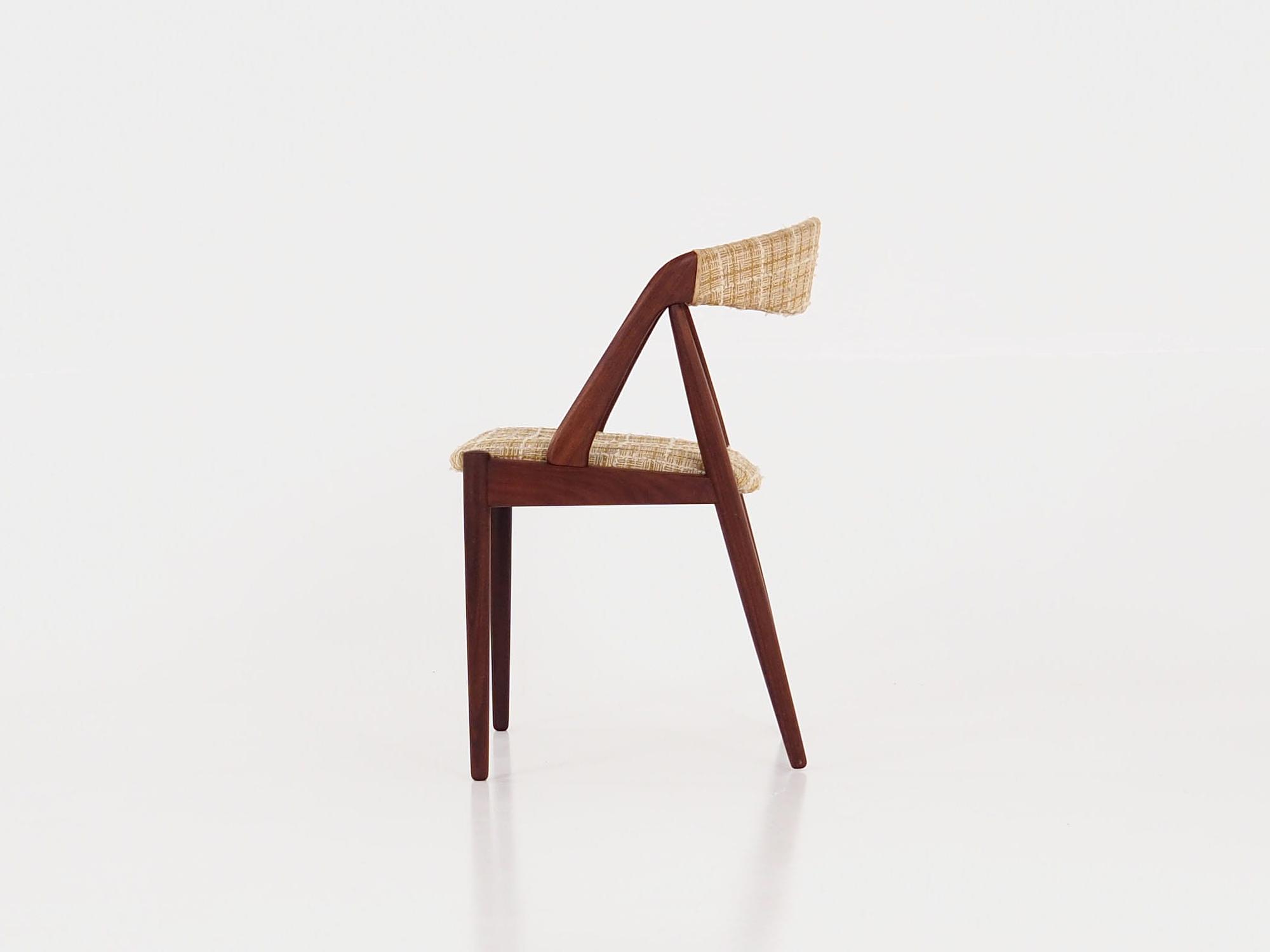4x Vintage chair teak wood textile beige 1970s 12