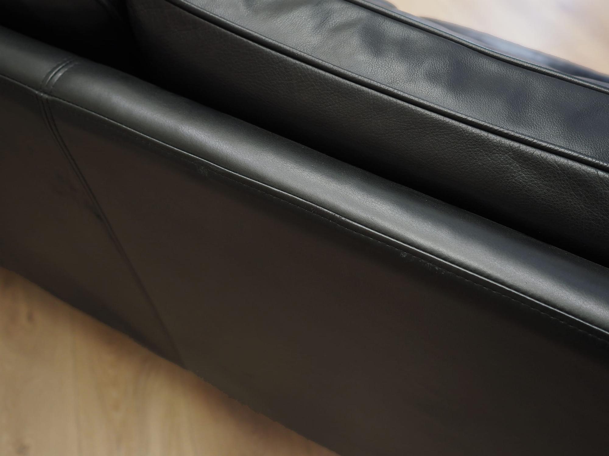 Sofa Leather Black 1970s 11