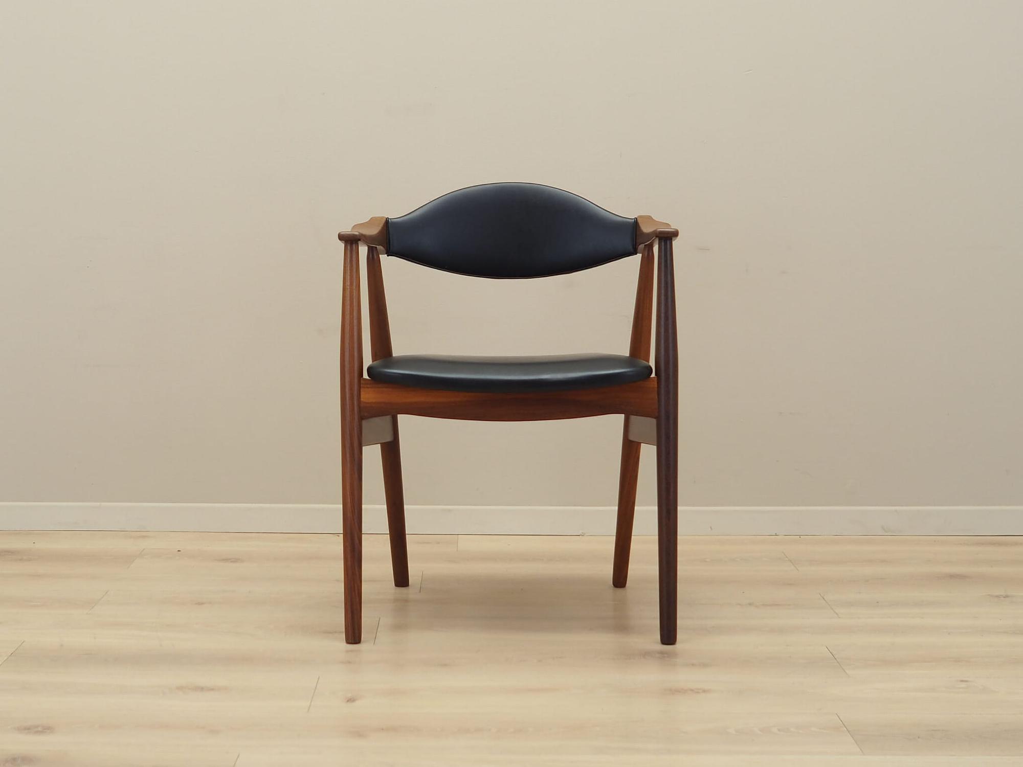 6x Chair Teak Wood Leather Black 1970s 14