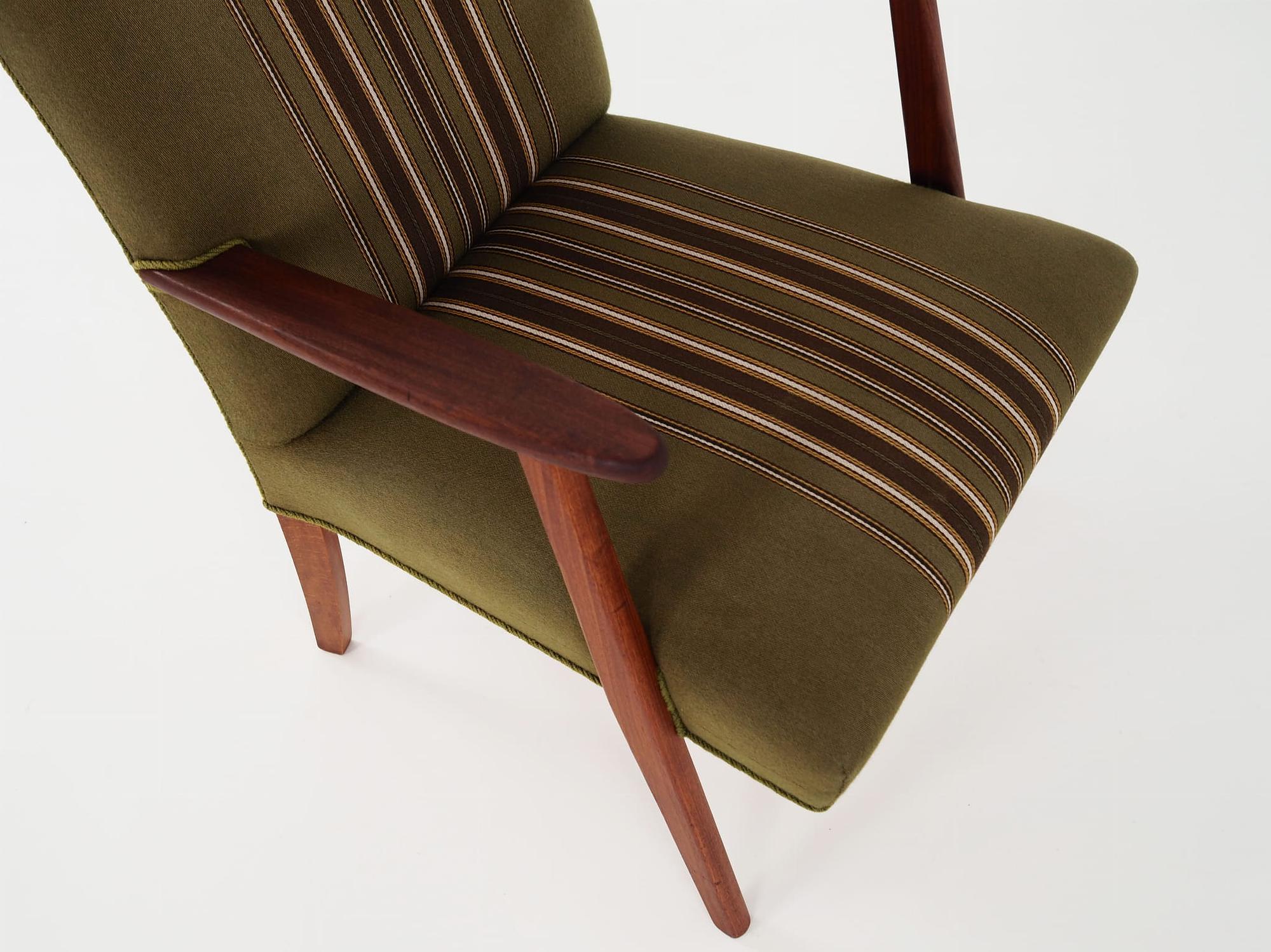 Vintage Stuhl Teakholz Textil Grün 1960er Jahre 13