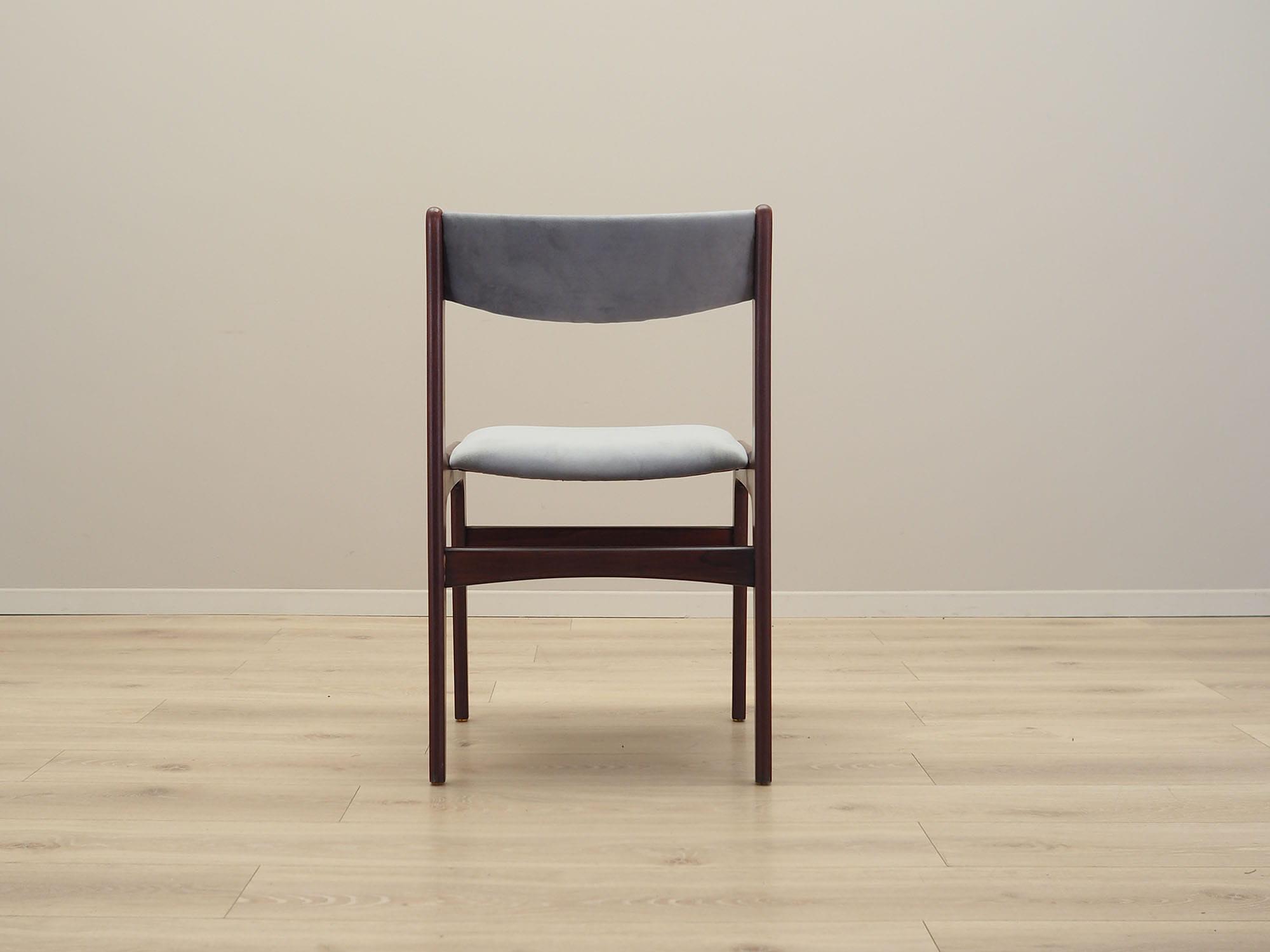 4x Vintage Chairs Mahogany Wood Velvet Grey 1970s 13