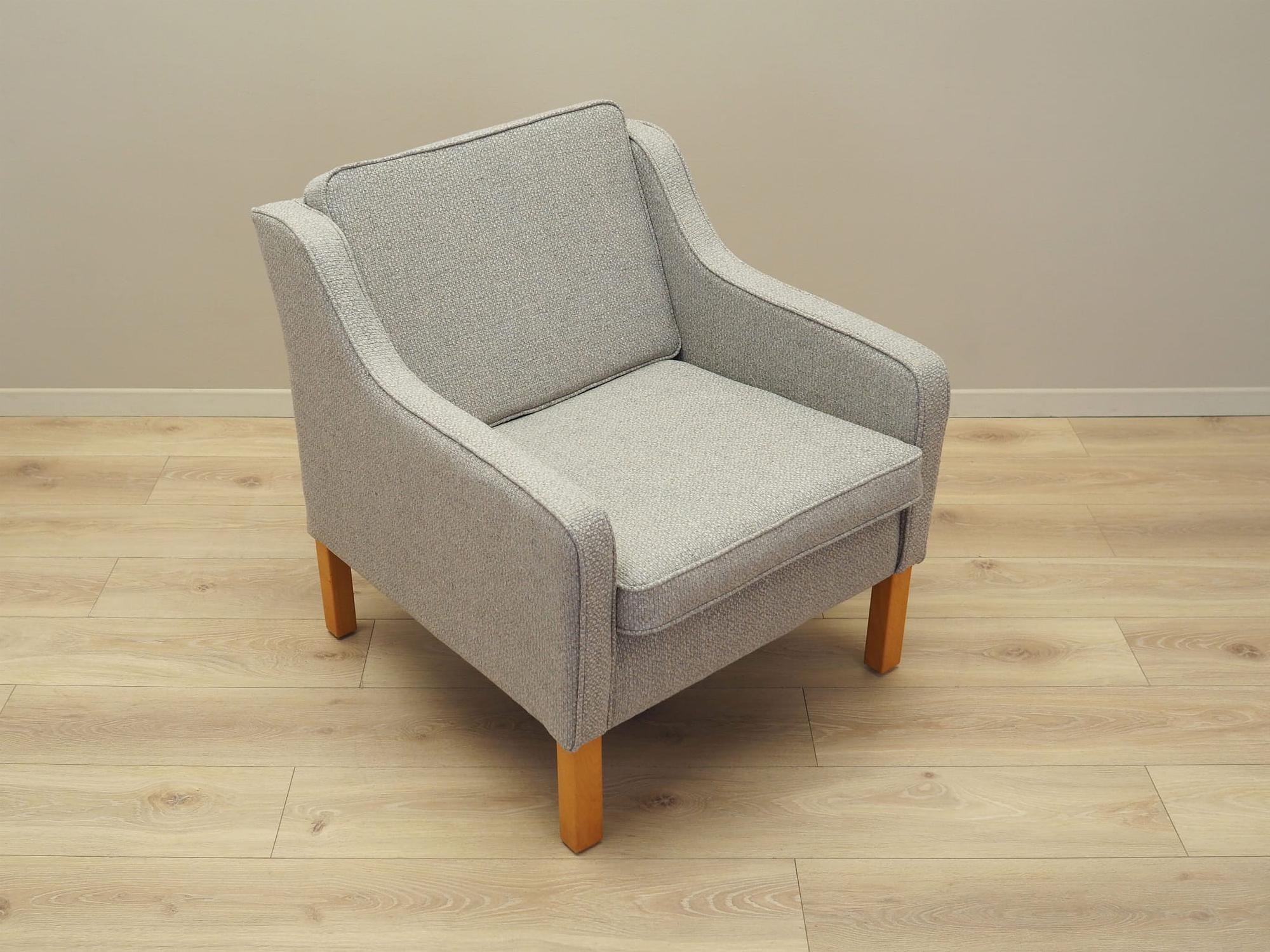 Vintage Sessel Buchenholz Textil Grau 1970er Jahre 11
