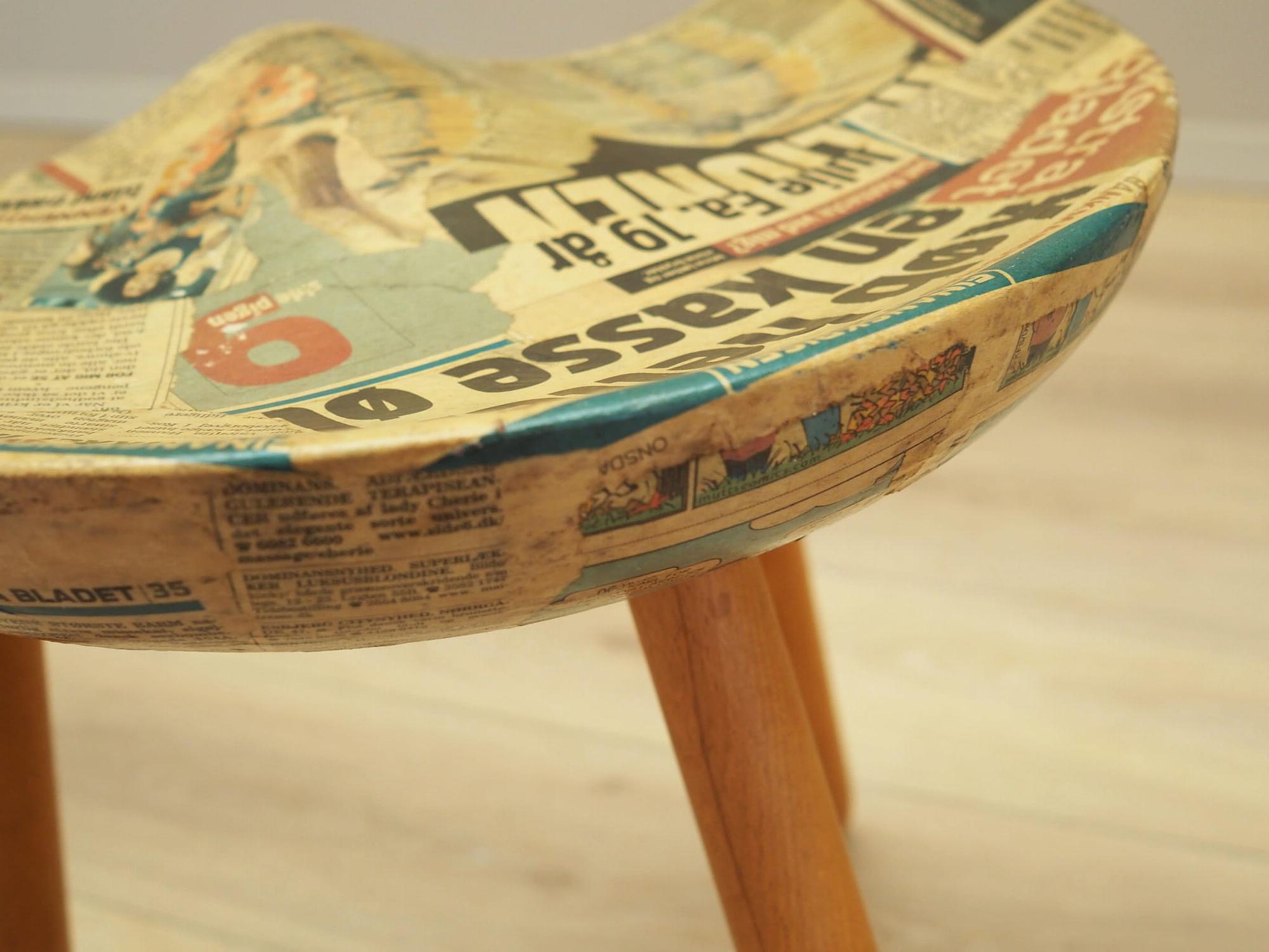 Vintage Hocker Holz Braun 1950er Jahre 10