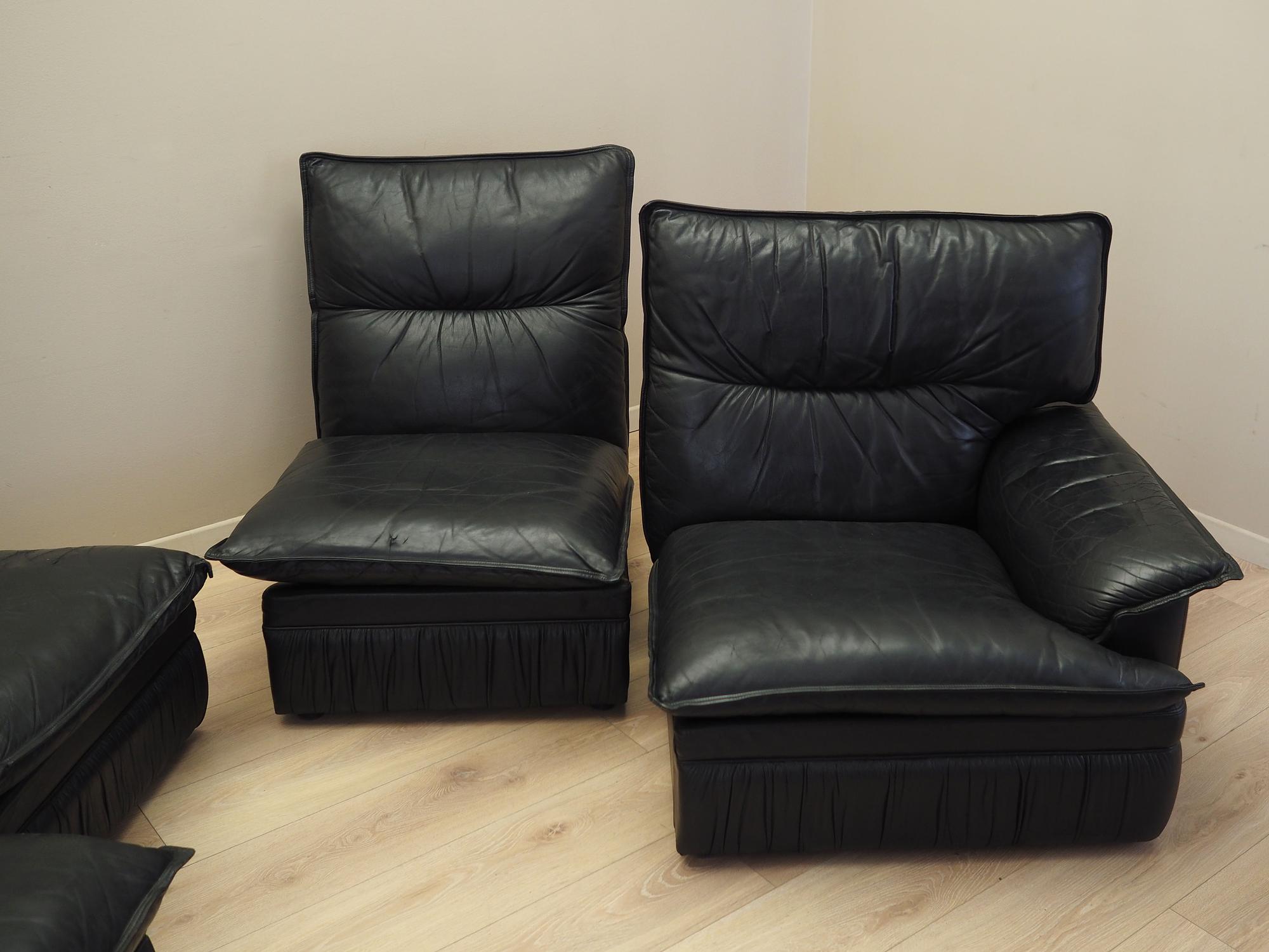 Modulares Sofa Leder Schwarz 1960er Jahre 11