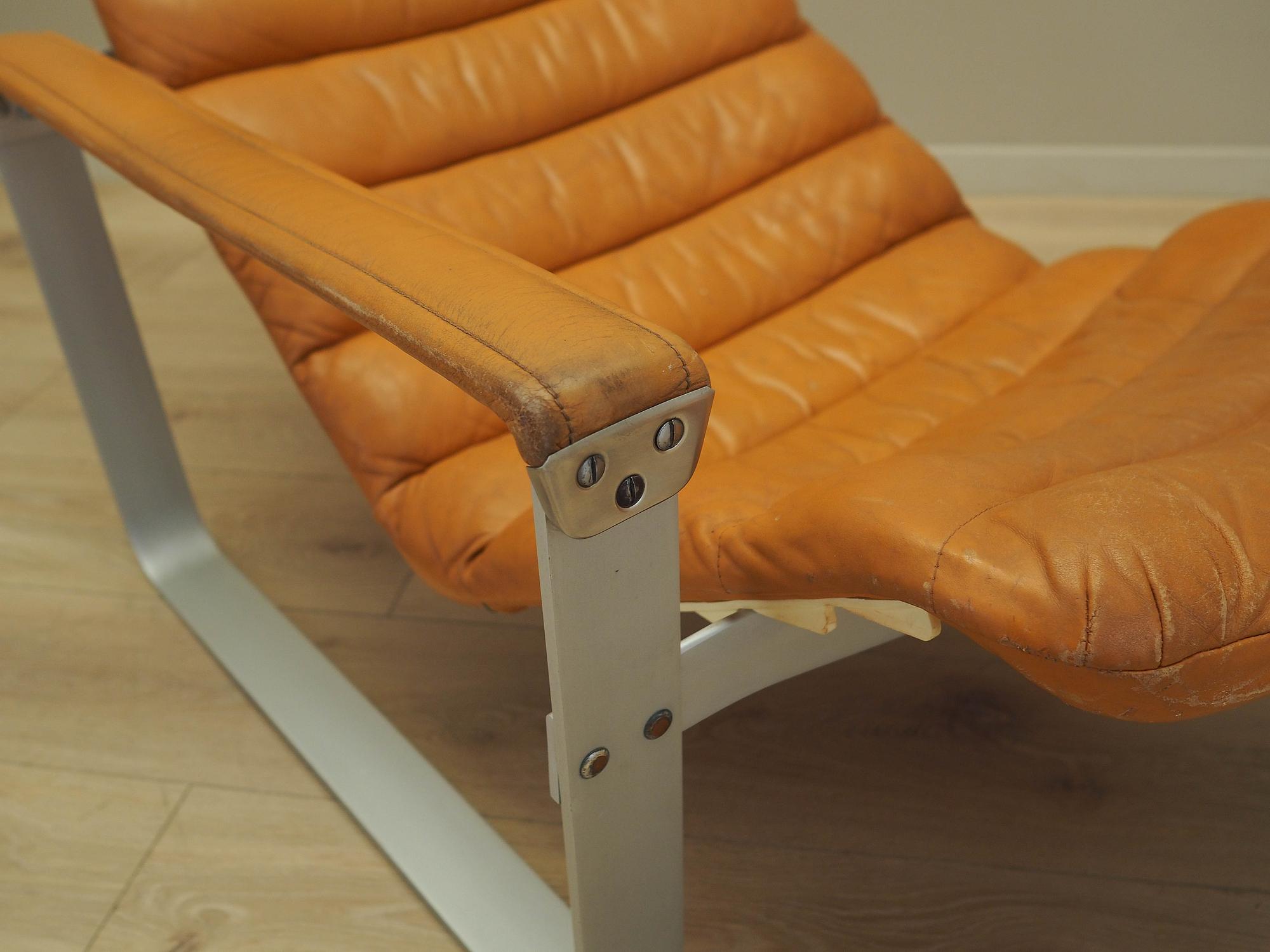 Lounge Chair Metal Leather Orange 1960s 11