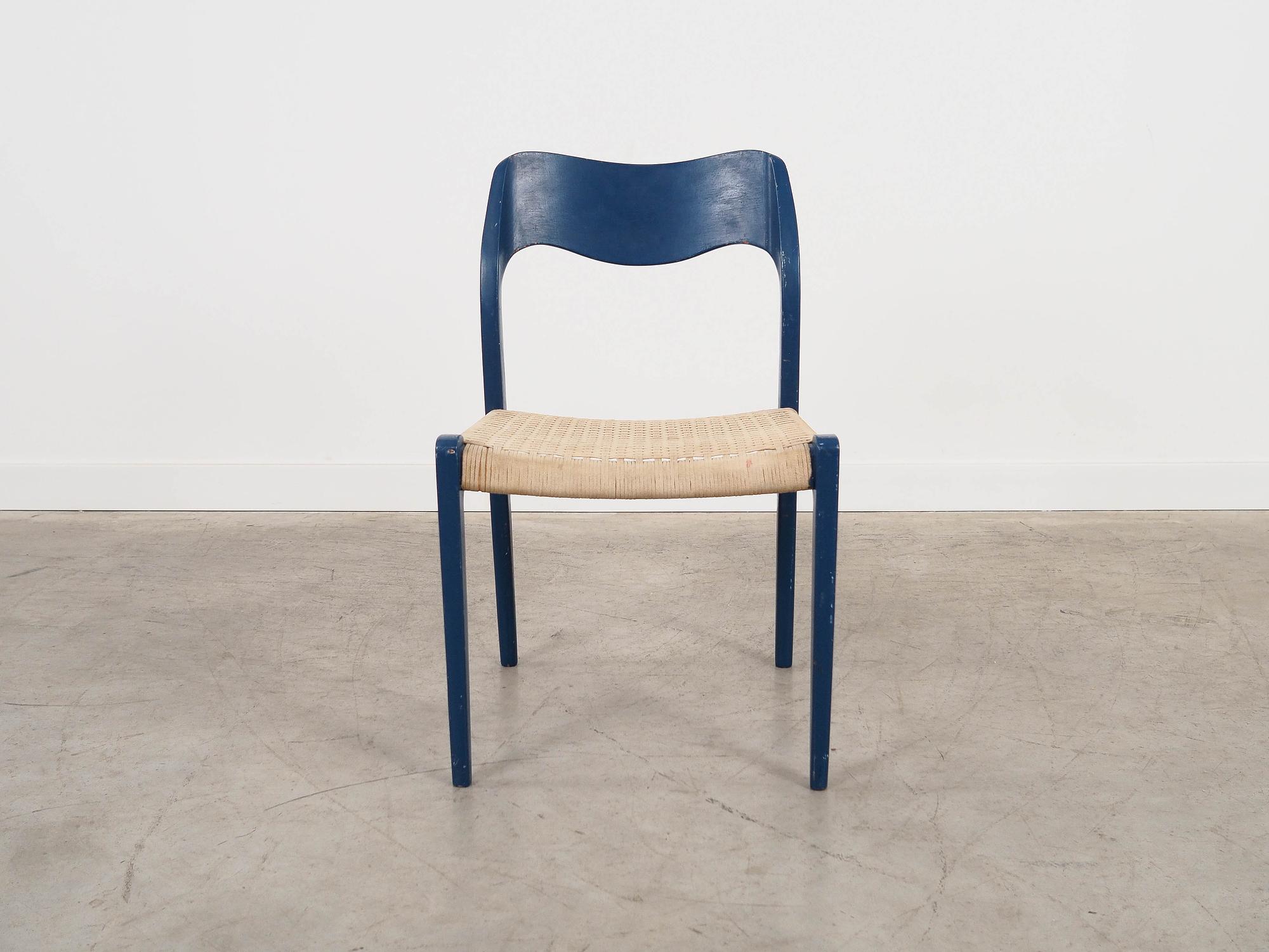 Blauer Teakholz-Stuhl 1960er Jahre 6