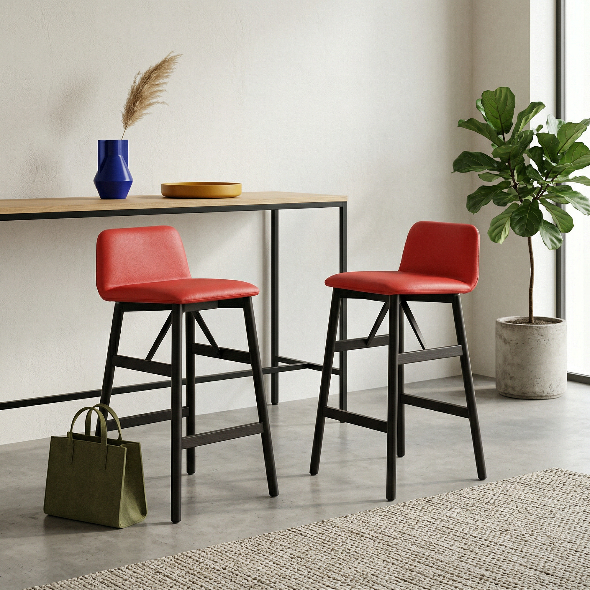2x Bardot 0036 Wood Barstuhl Holz Leder Rot 1