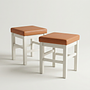 2x Square Stool Wood Faux Leather White 0