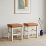 2x Square Stool Wood Faux Leather White 2