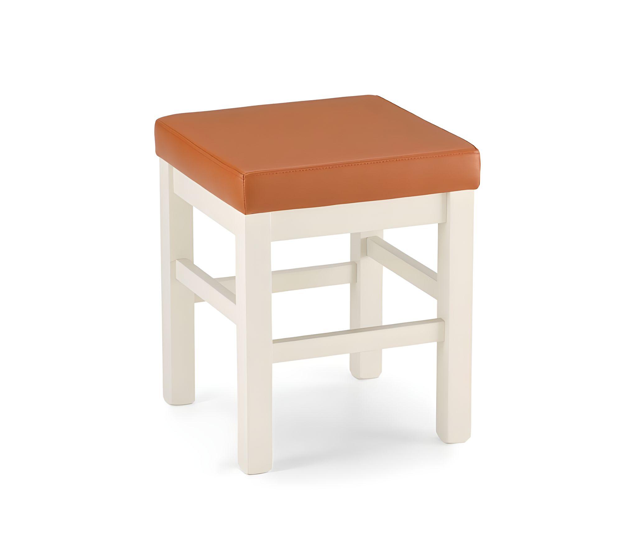 2x Square Stool Wood Faux Leather White 4