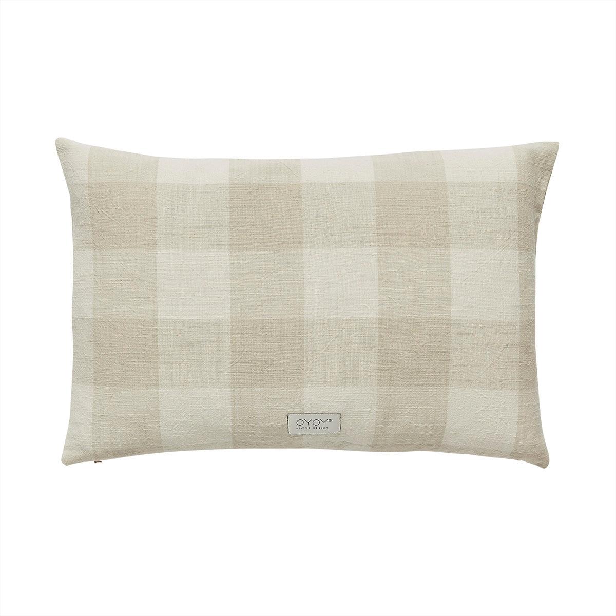 Fodera per cuscino a scacchi in cotone biologico beige 0