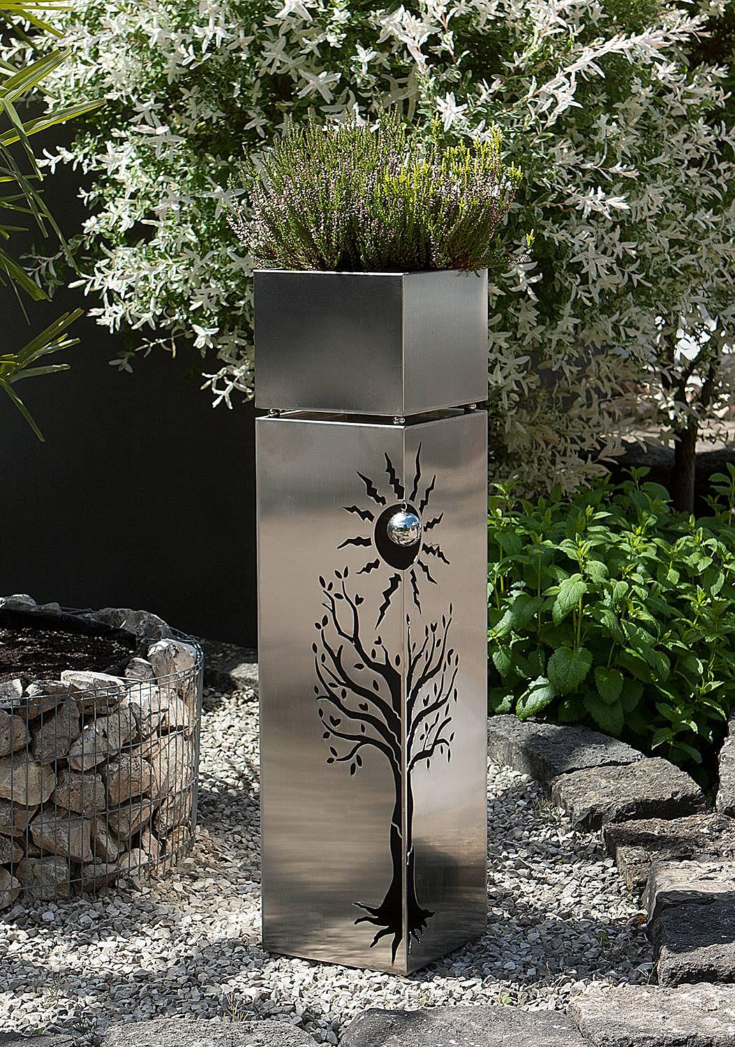 Pflanzensäule Baum Edelstahl Silber 3