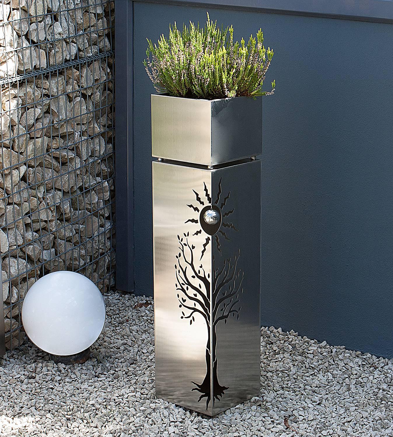 Pflanzensäule Baum Edelstahl Silber 2