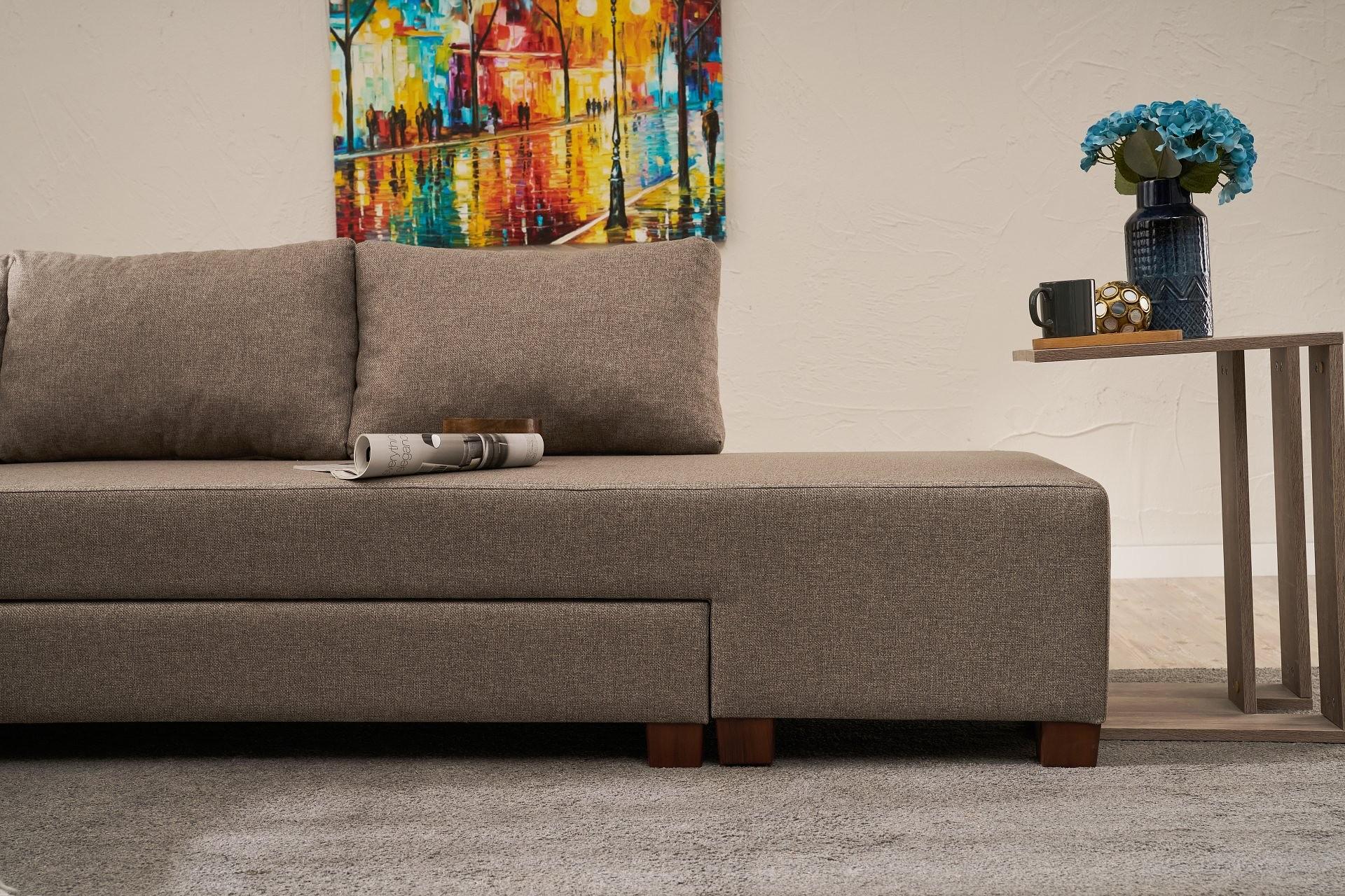 Aly Schlafsofa Récamiere Rechts Baumwolle Braun 1