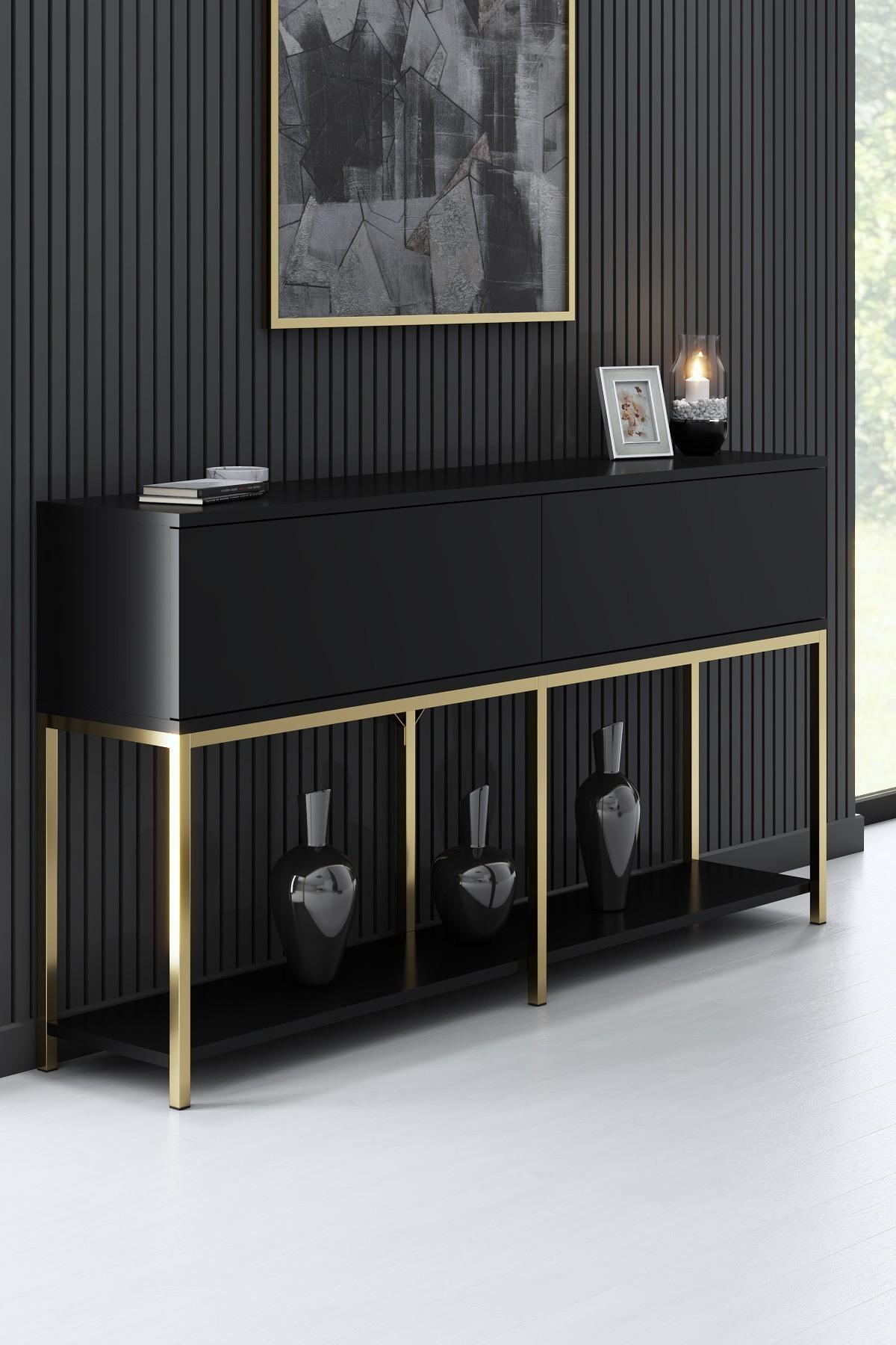 Lord Konsole Holzfurnier Schwarz Gold 4