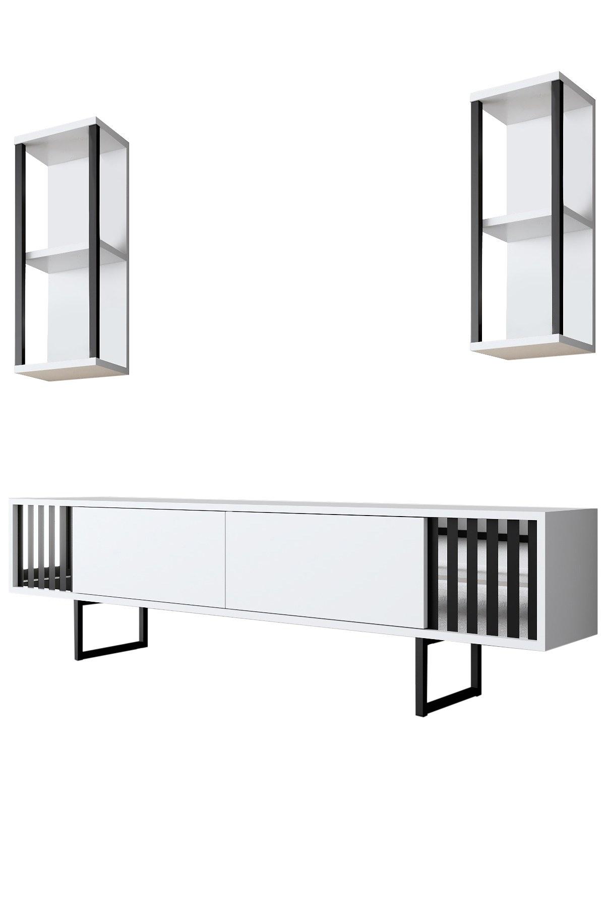 Chrome Line Mobile porta TV impiallacciatura di legno Bianco Nero 6