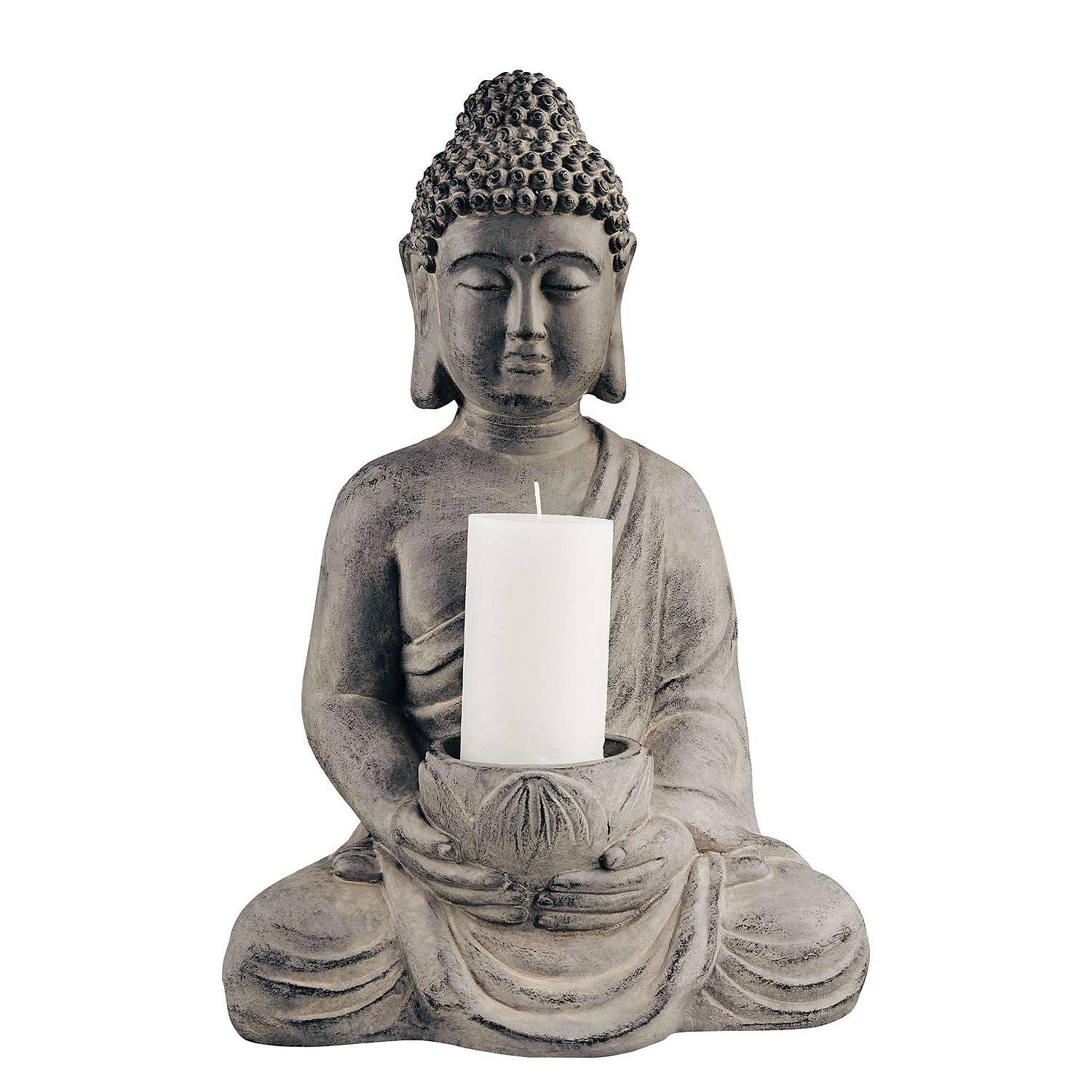 Kerzenhalter BUDDHA Kaolinit / Steinpulver Grau Höhe: 46 cm 1