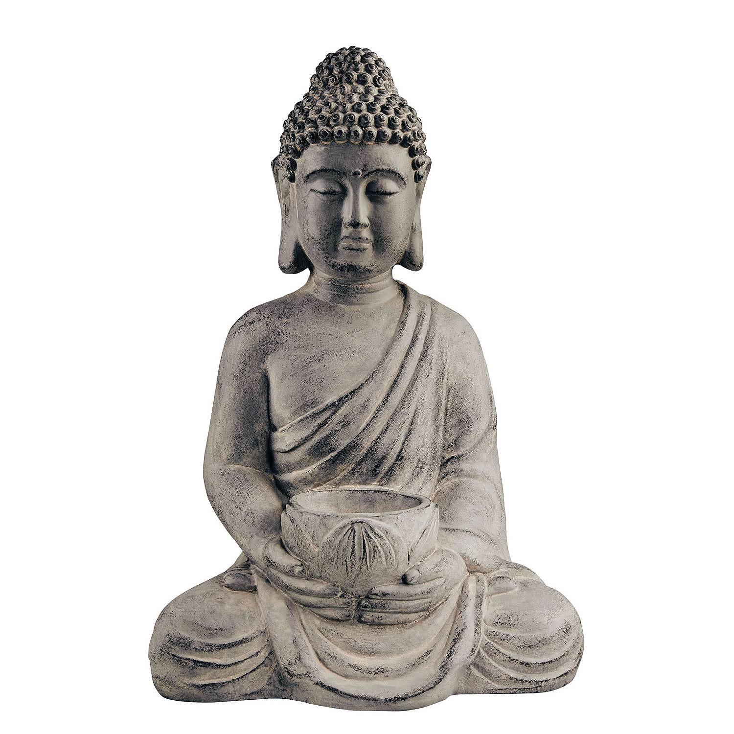Kerzenhalter BUDDHA Kaolinit / Steinpulver Grau Höhe: 46 cm 4