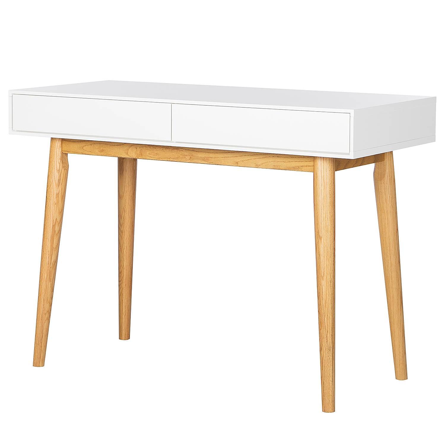 Schreibtisch LINDHOLM 2 Schubladen Weiß / Eiche 1
