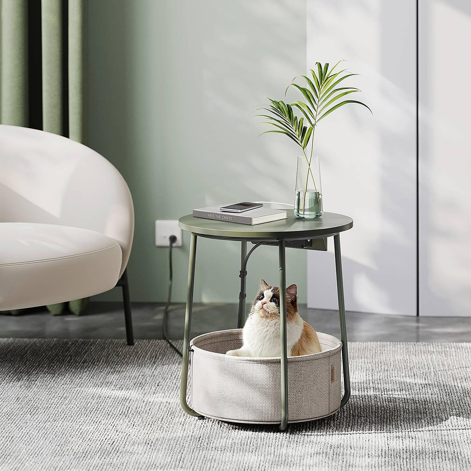 Beistelltisch Ponoka mit Steckdose Khaki 2
