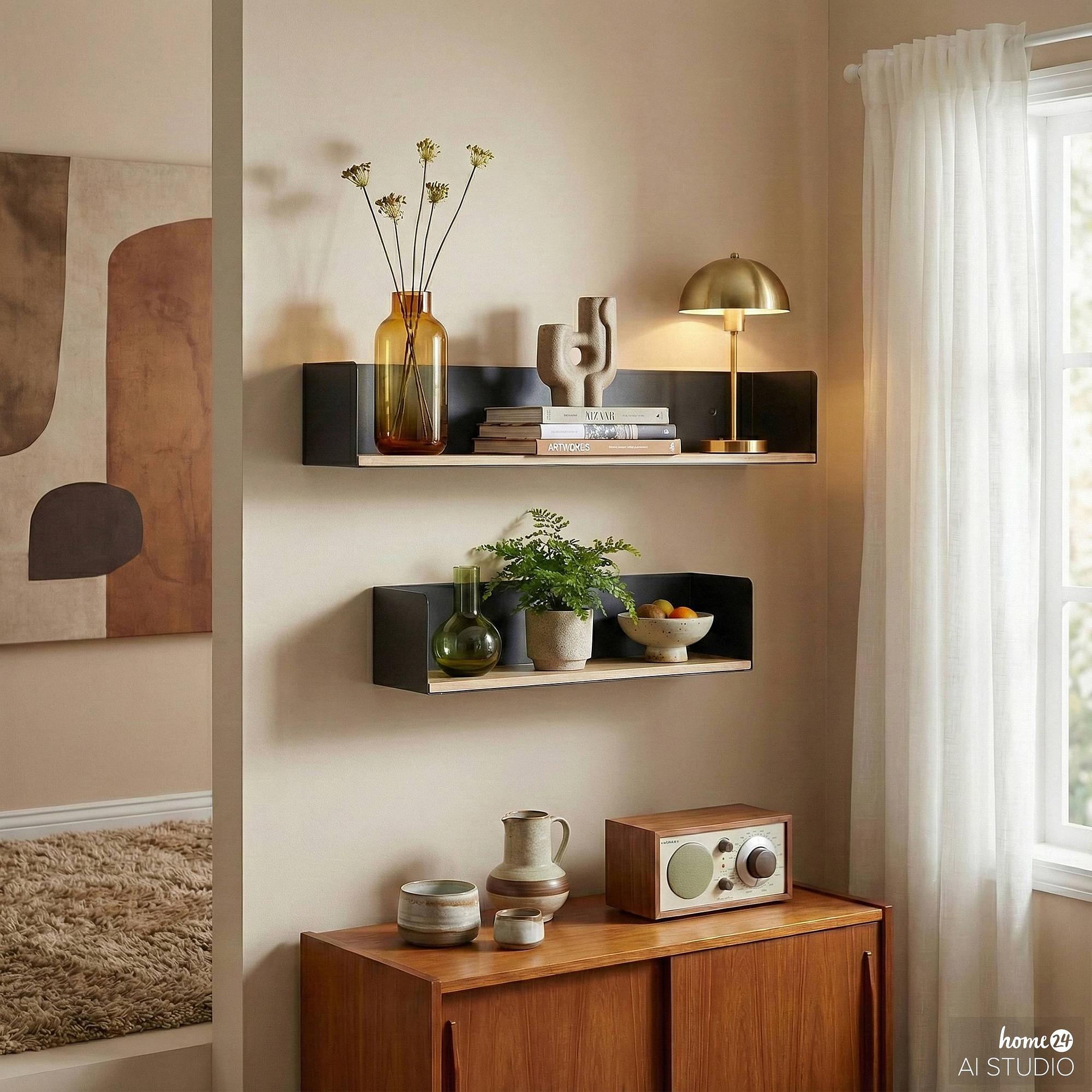 Wall shelf Beikou Type A real wood veneer fir black 1